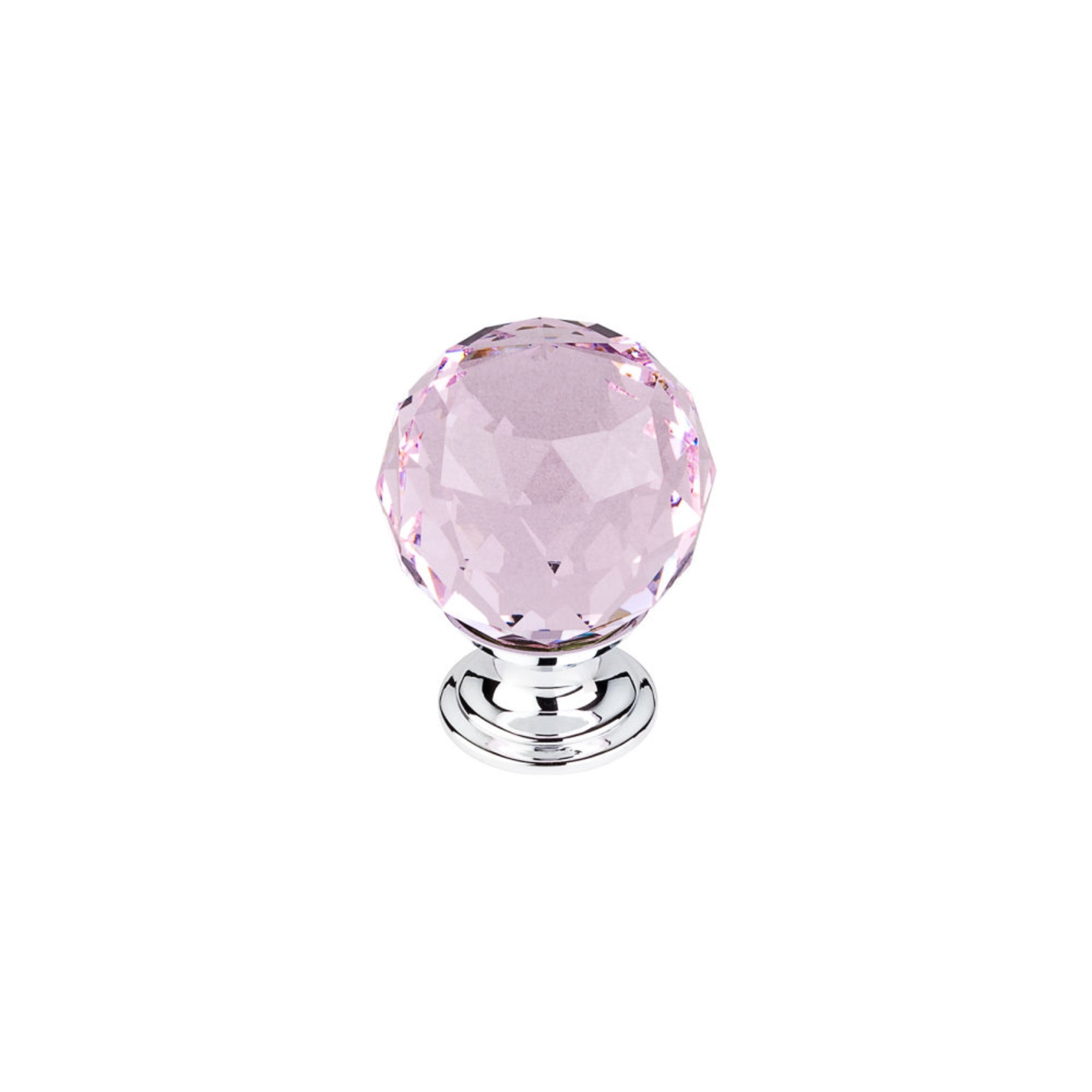 Pink Crystal 1 3/8" Diameter Round Knob - Polished Chrome