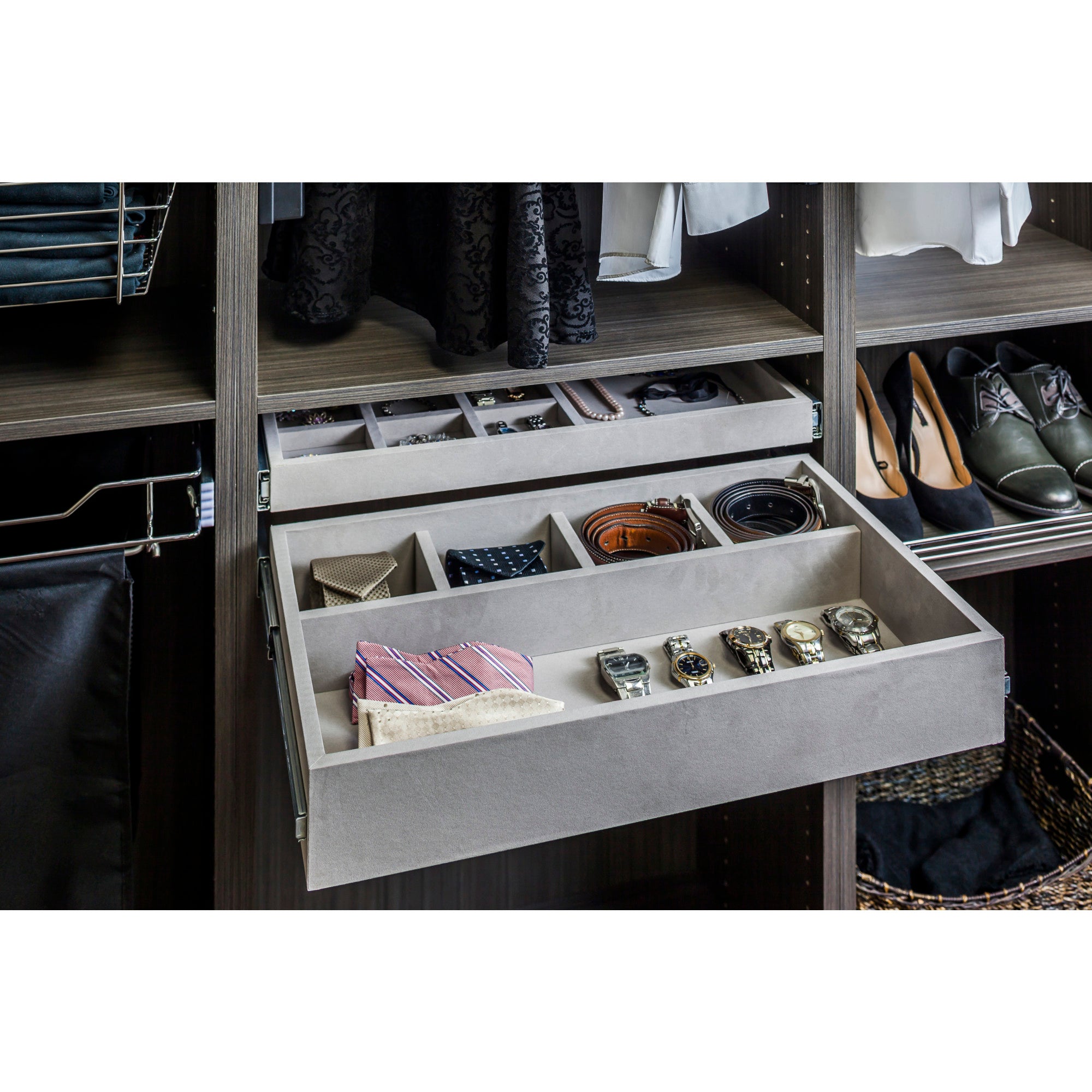 Grey Felt 5-Compartment Jewelry Organizer Drawer