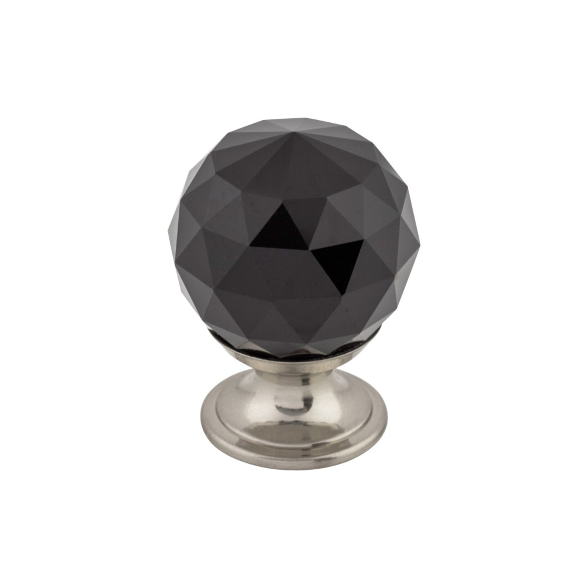 Black Crystal Round Knob - Brushed Satin Nickel
