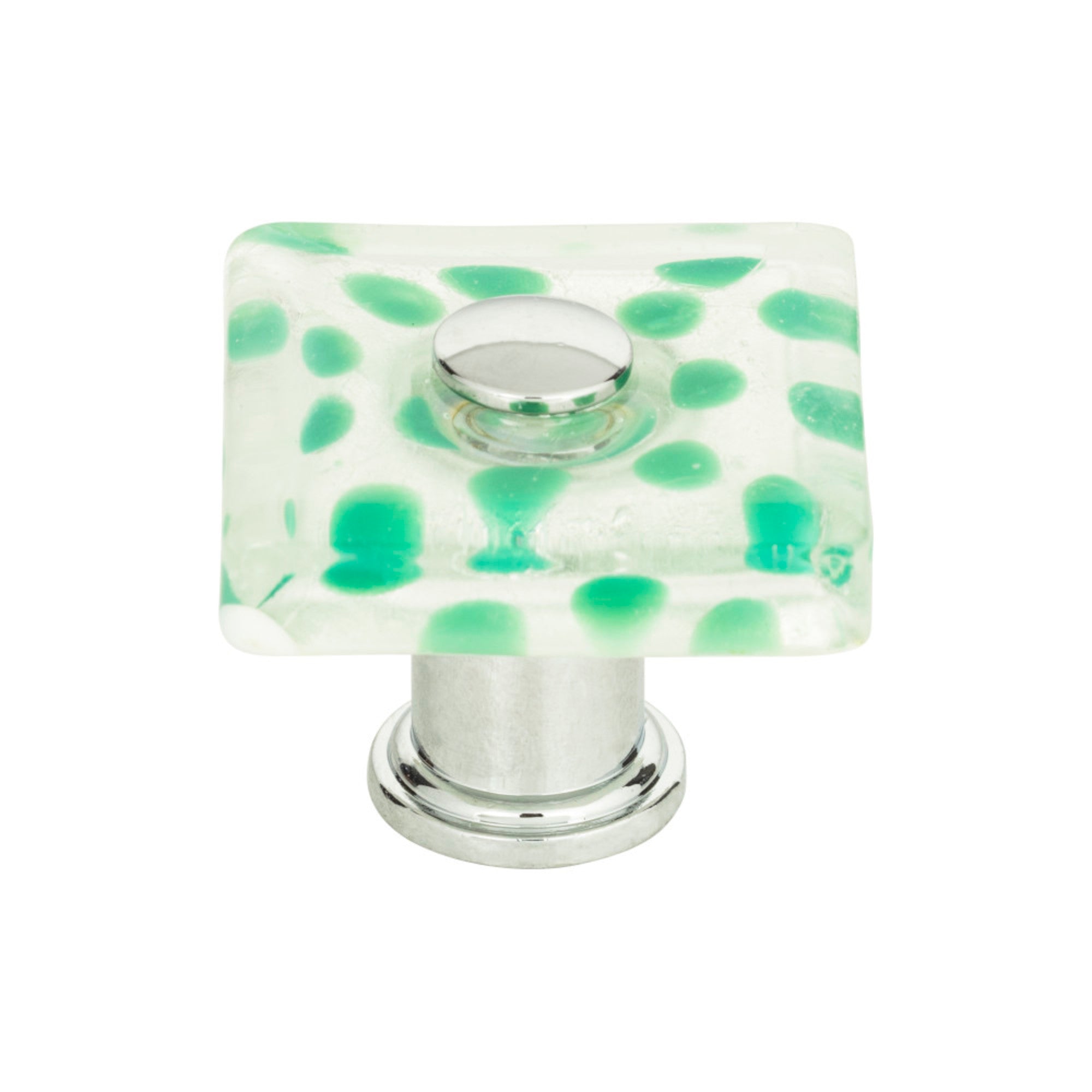 Emerald Polka Dot Glass Square Knob - Polished Chrome