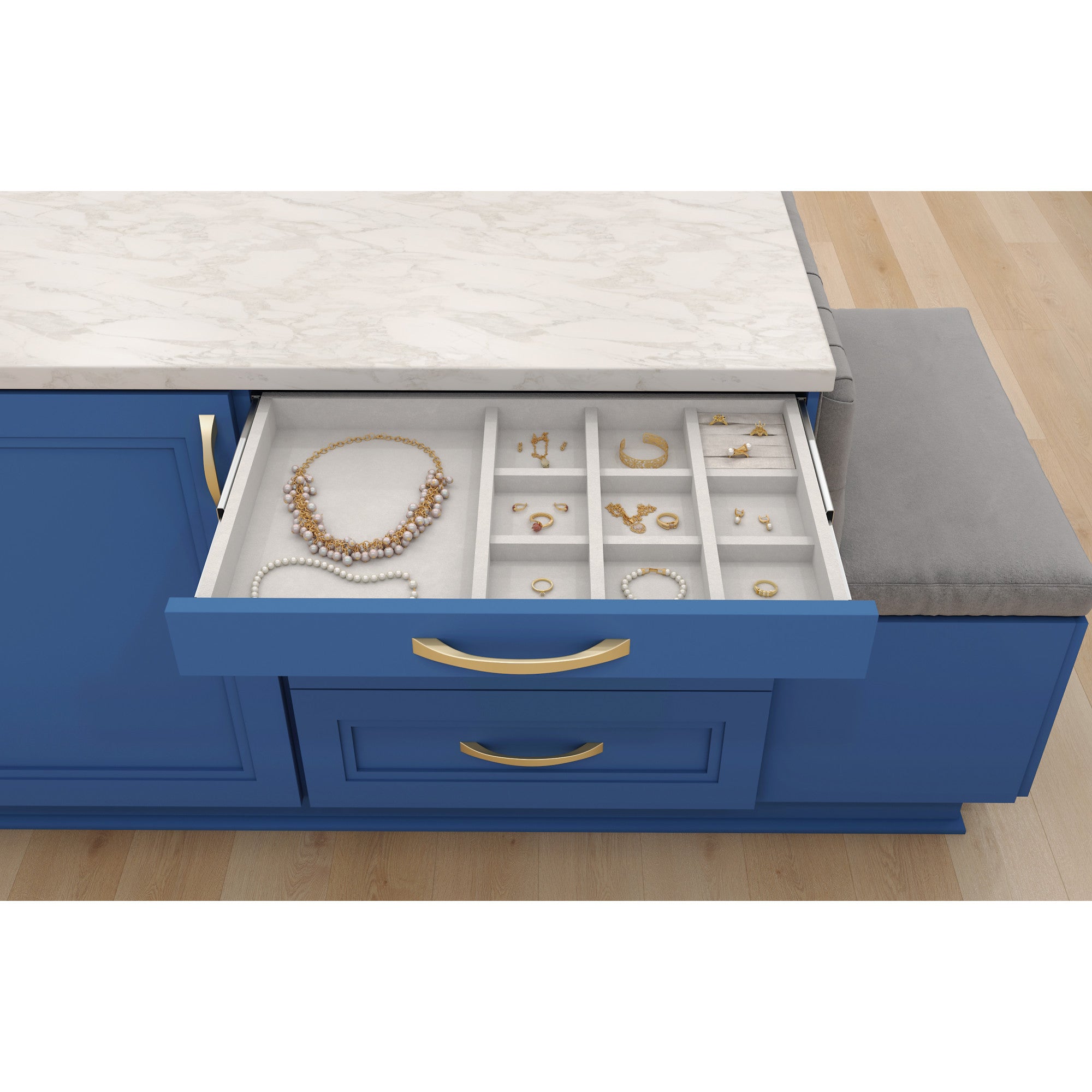 Grey Felt 10-Compartment Jewelry Organizer Drawer