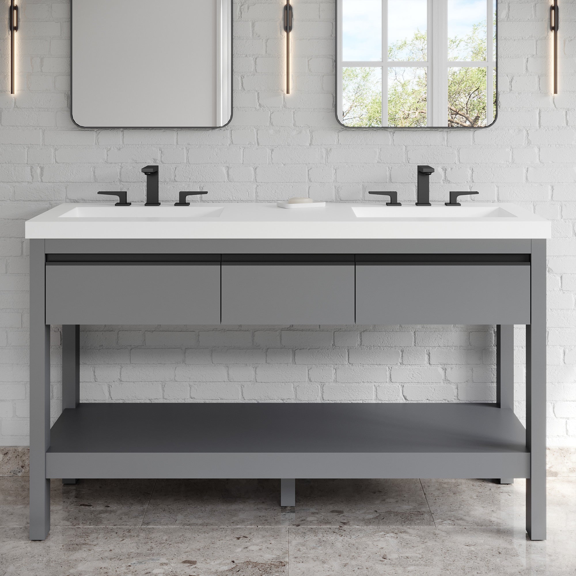 60" Jubilee Vanity – Double Bowl – Grey