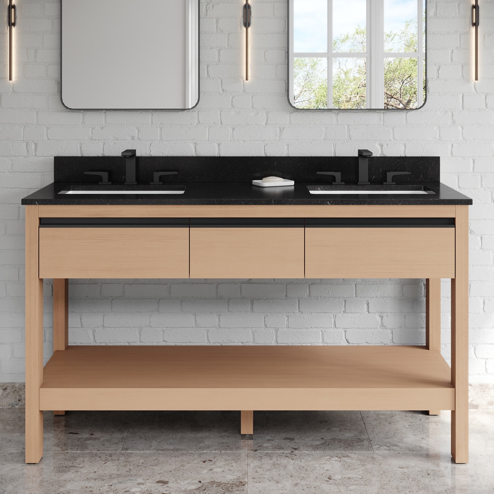 60" Jubilee Vanity – Double Bowl – Natural Oak