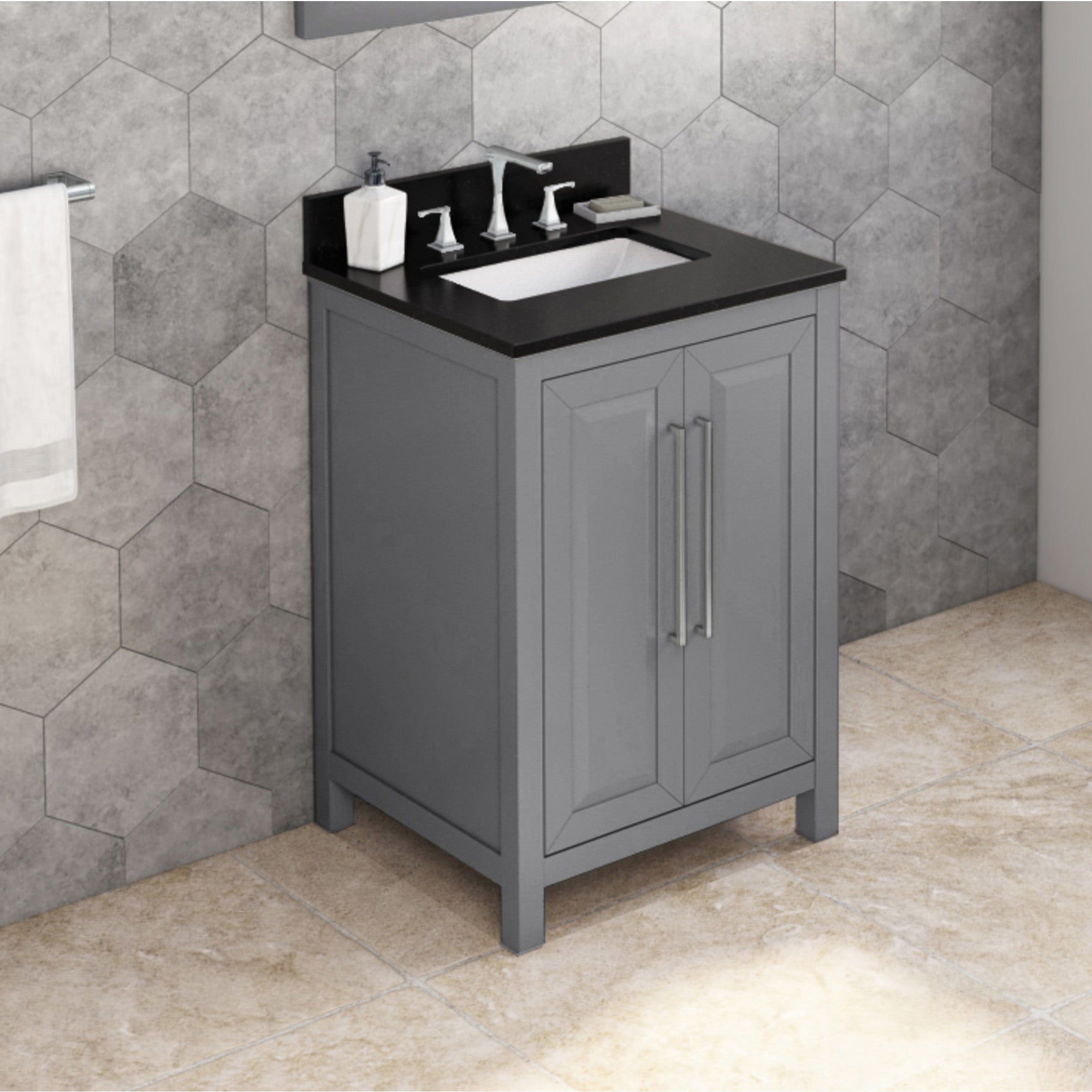24" Grey Cade Vanity, Black Granite Vanity Top, undermount rectangle bowl