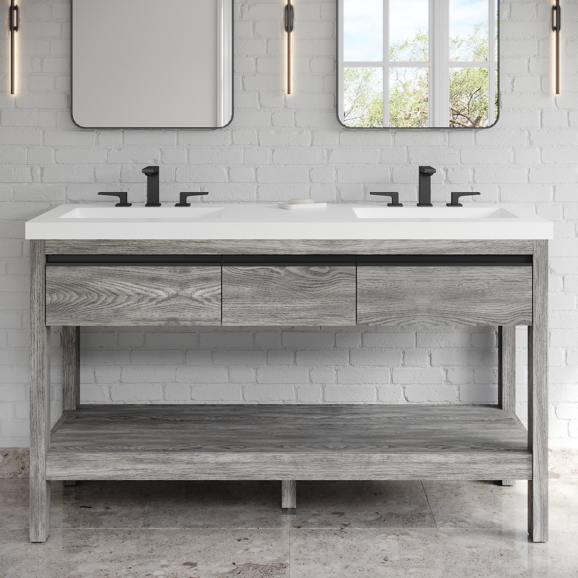 60" Jubilee Vanity – Double Bowl – Weathered Grey