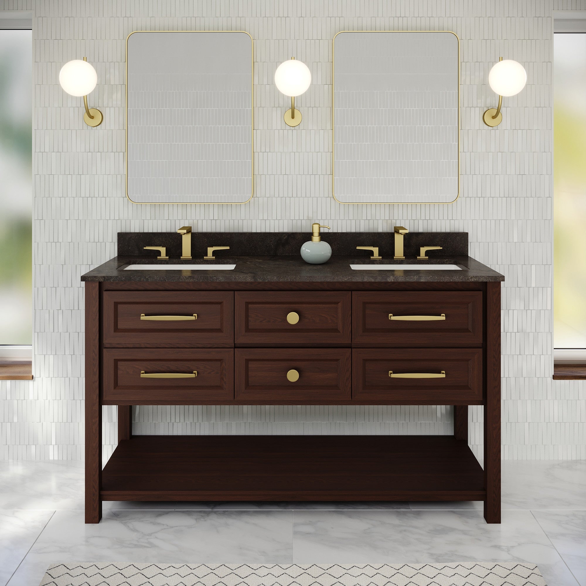 60" Kipling Vanity – Double Bowl – Dark Walnut