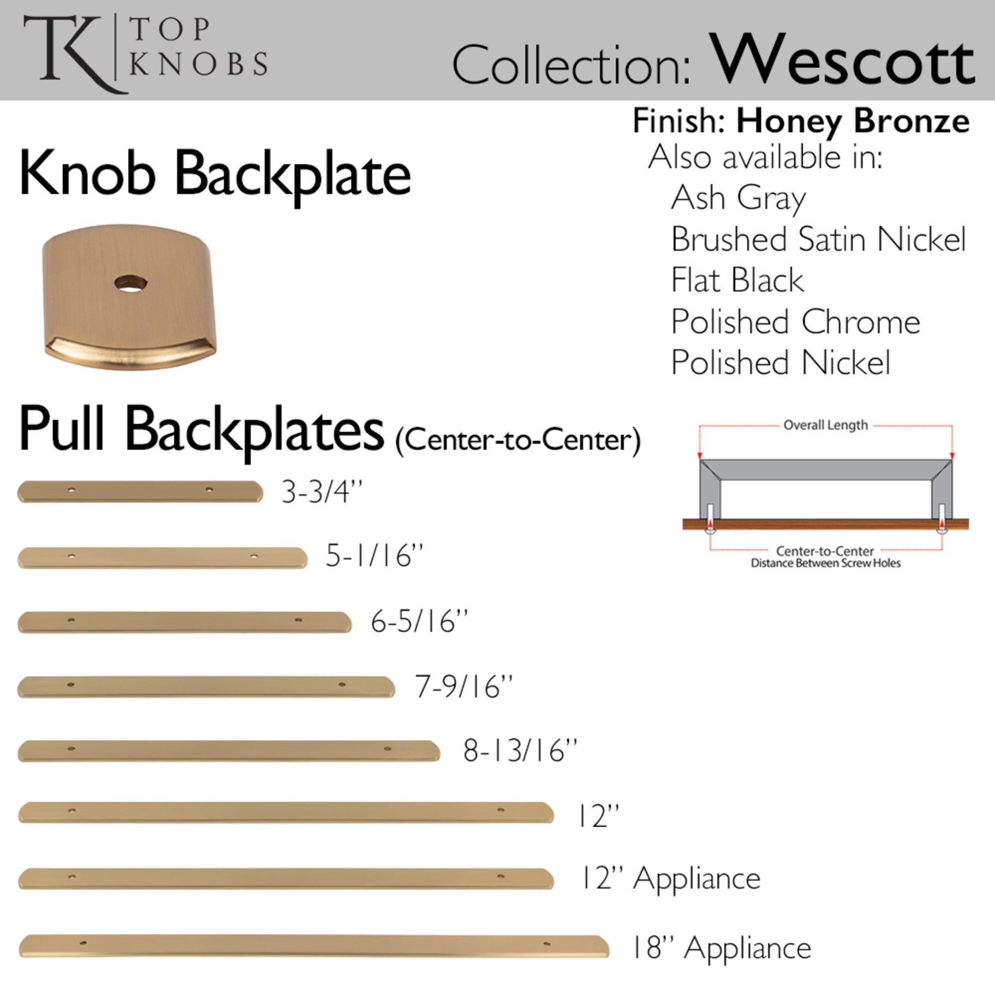 Wescott Knob Backplate - Honey Bronze