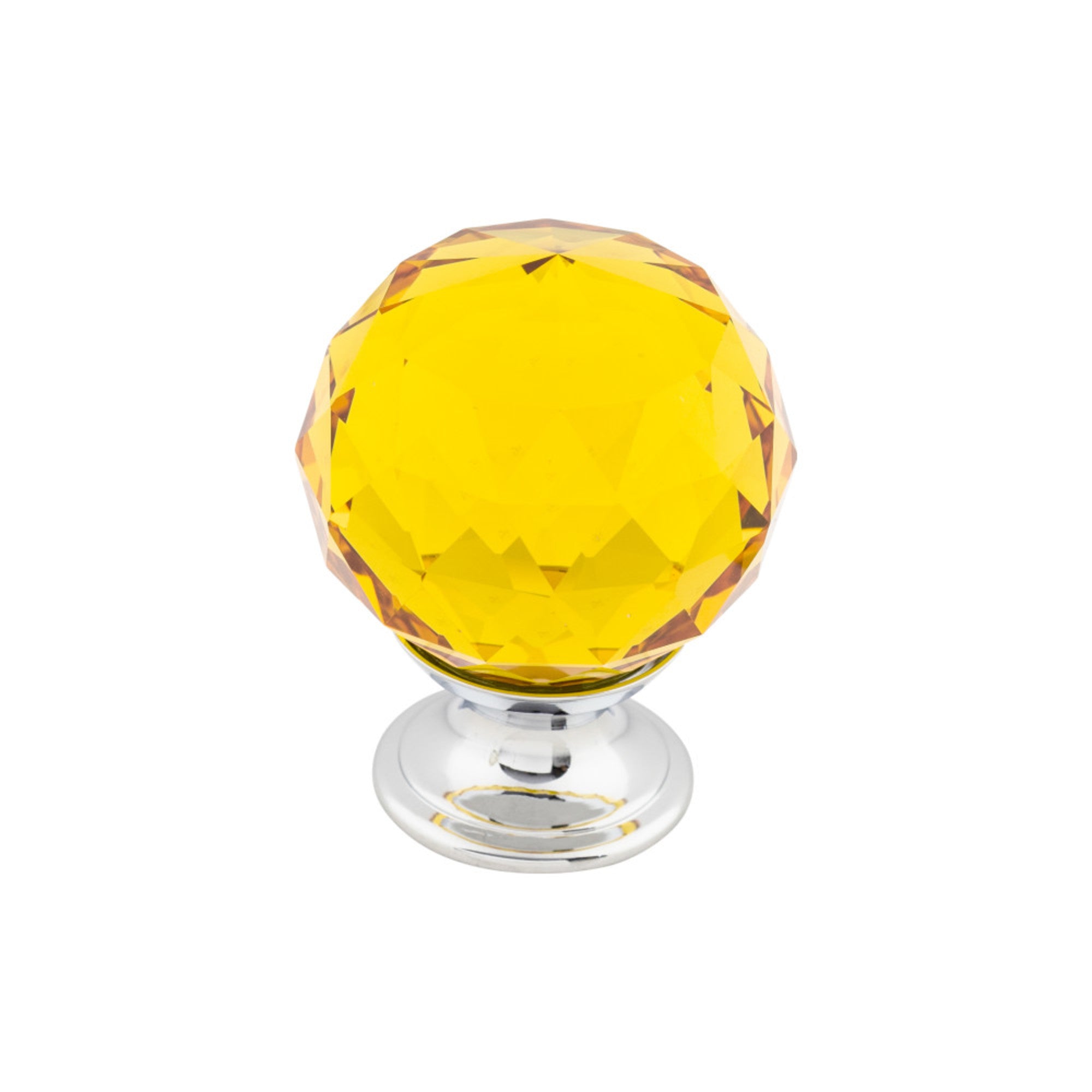 Amber Crystal 1 3/8" Diameter Round Knob - Polished Chrome