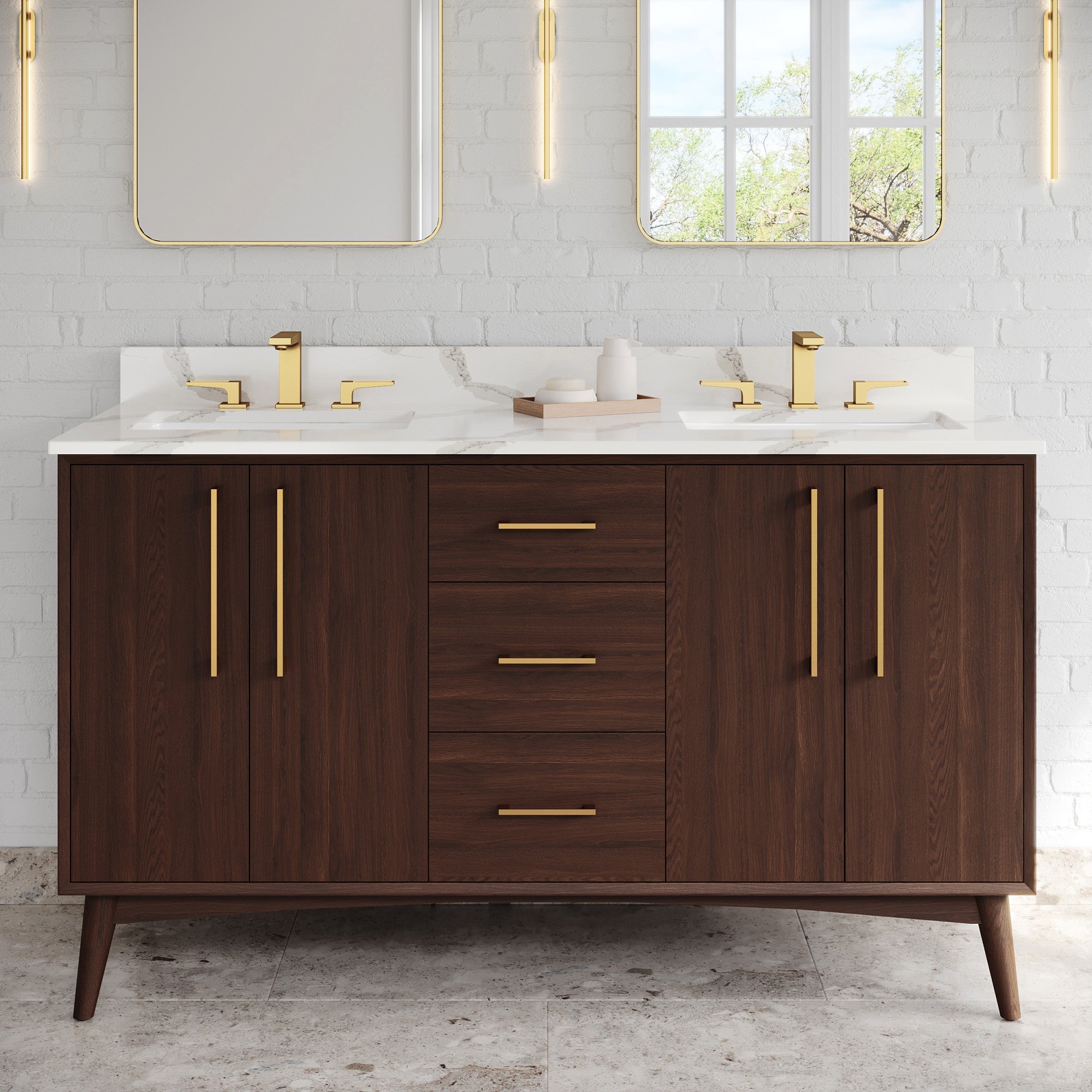 60" Dashwood Vanity – Double Bowl – Dark Walnut