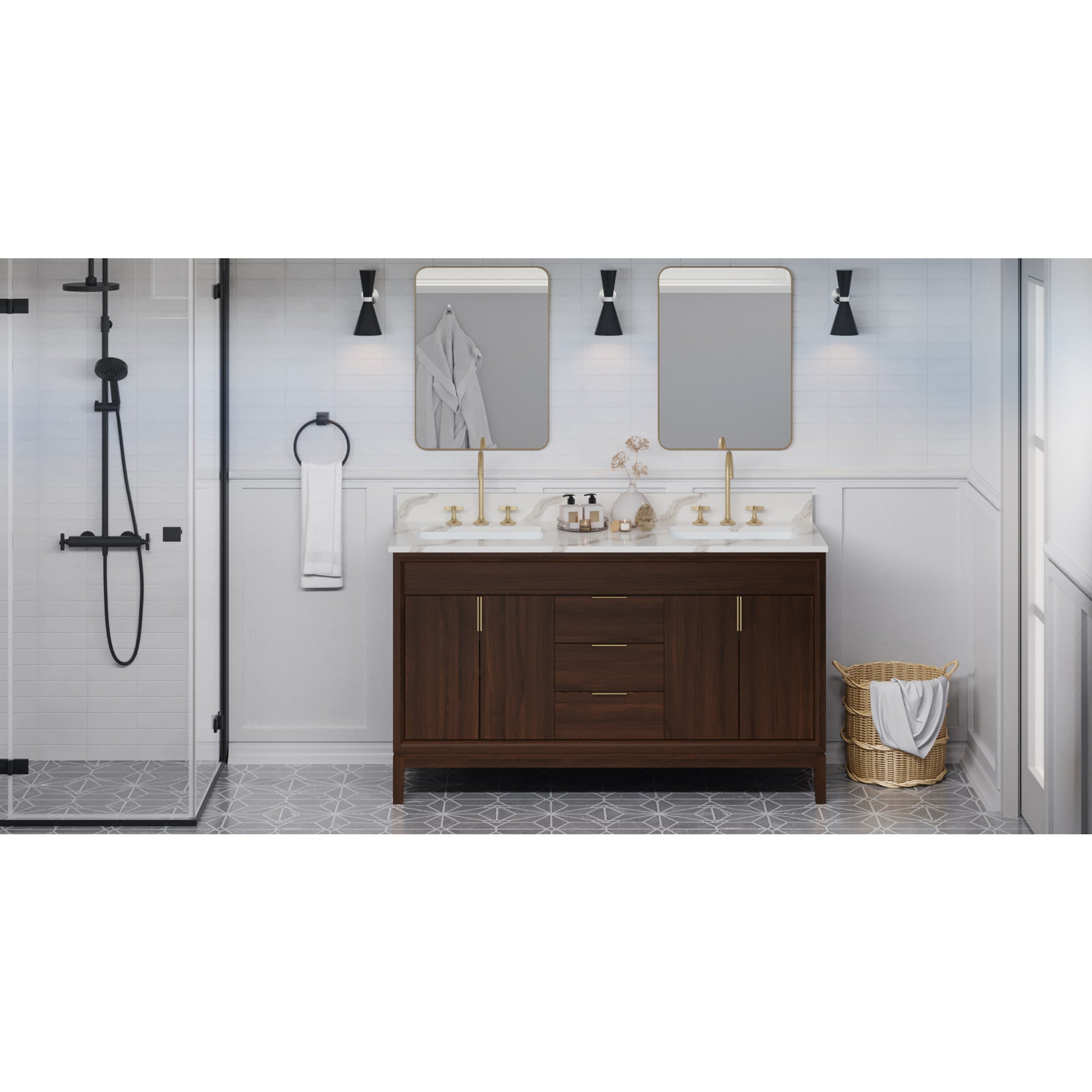 60" Theodora Vanity – Double Bowl – Dark Walnut