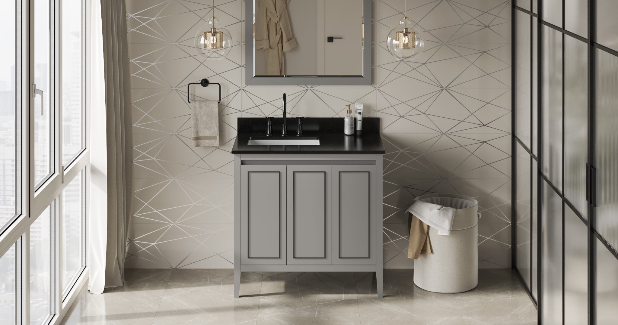 36" Percival Vanity – Left Offset – Grey