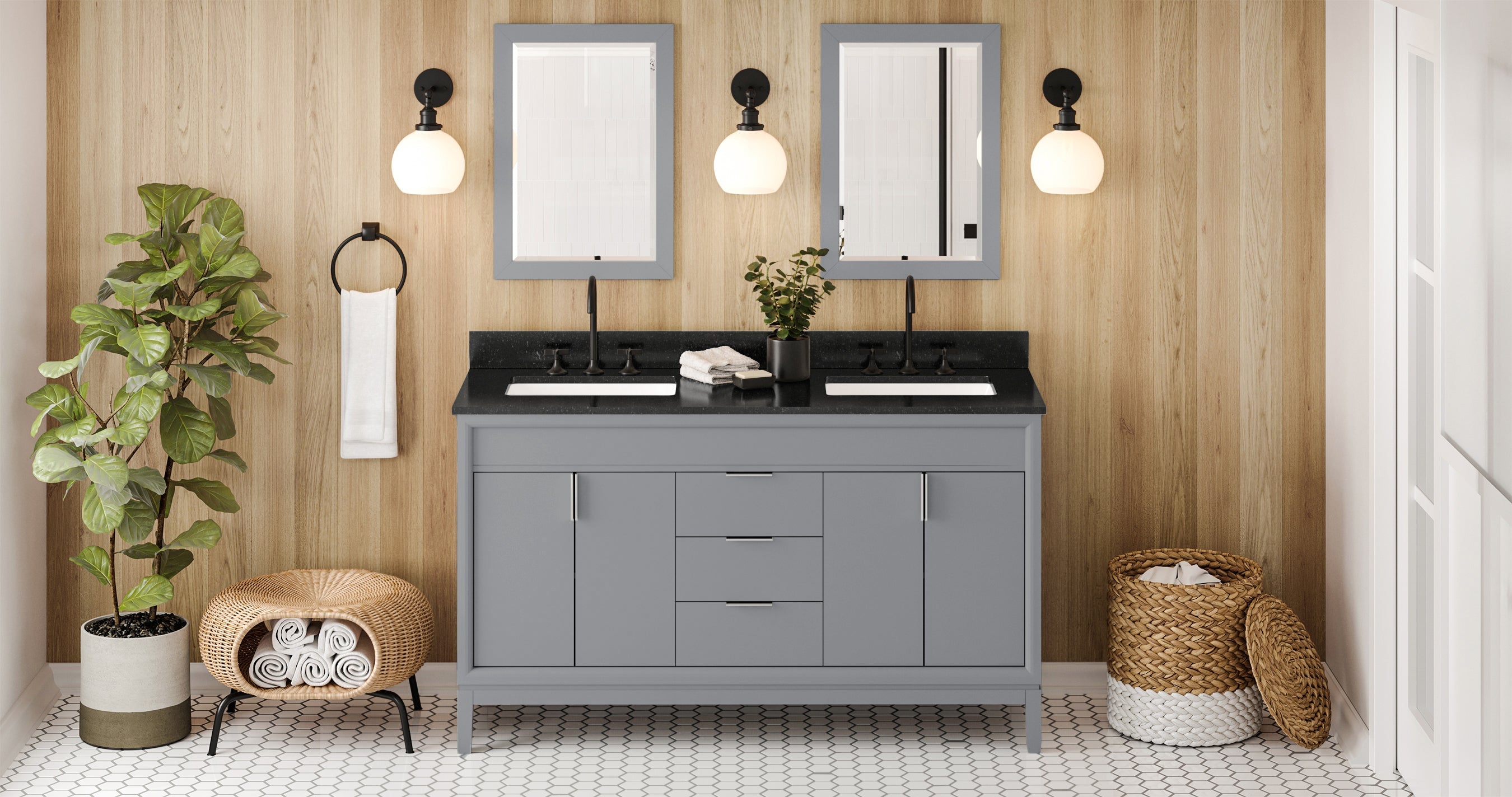 60" Theodora Vanity – Double Bowl – Grey