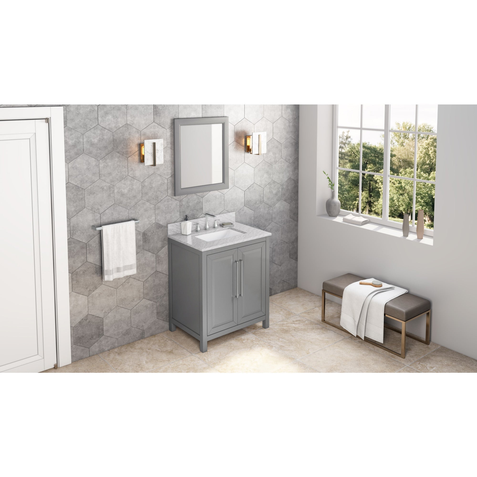 30" Cade Vanity - Grey - White Carrara Marble