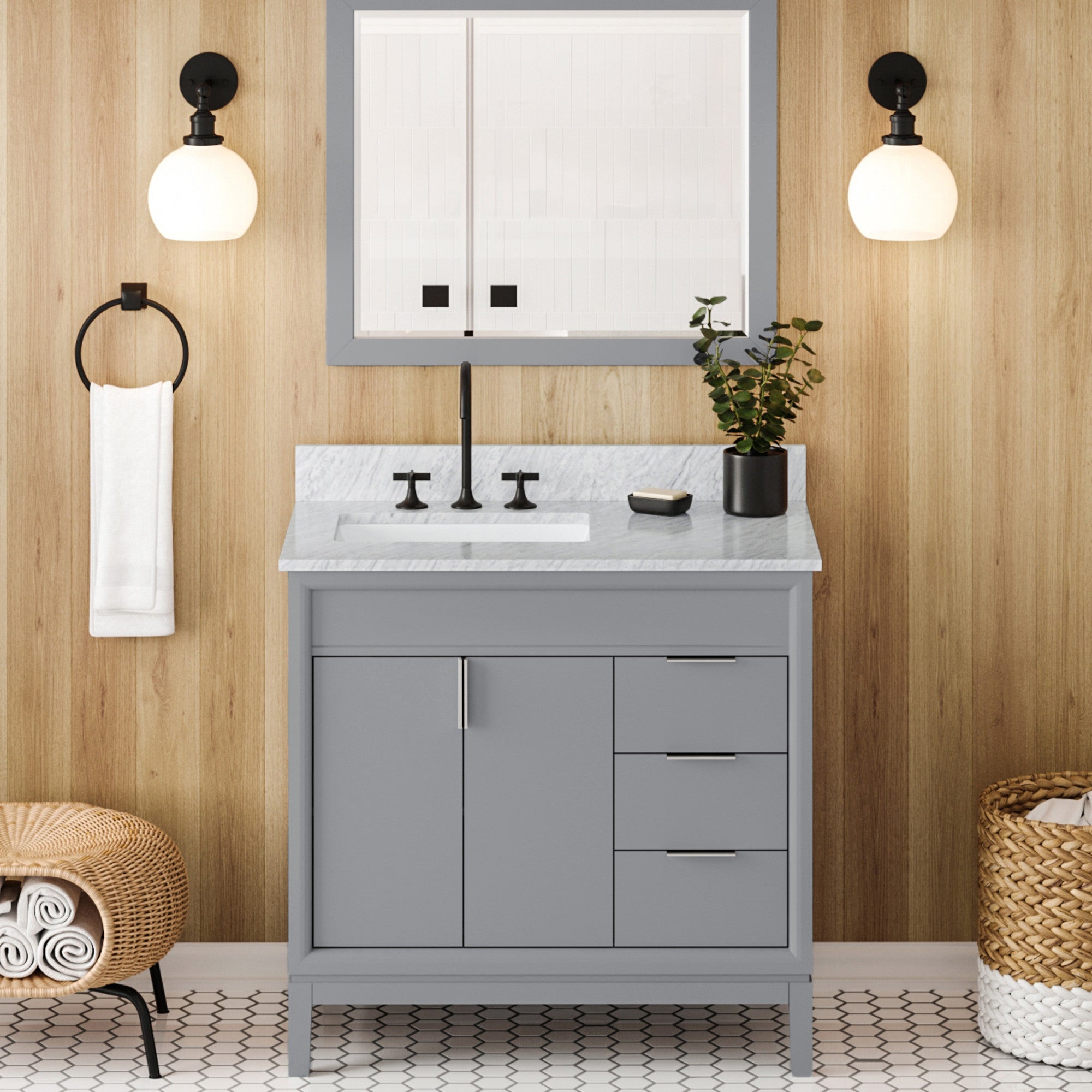 36" Theodora Vanity – Left Offset – Grey