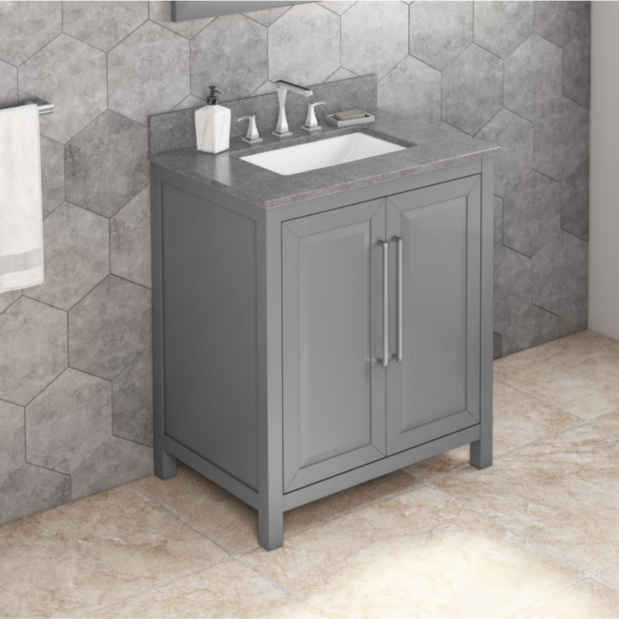 30" Grey Cade Vanity, Steel Grey Cultured Marble Vanity Top, undermount rectangle bowl