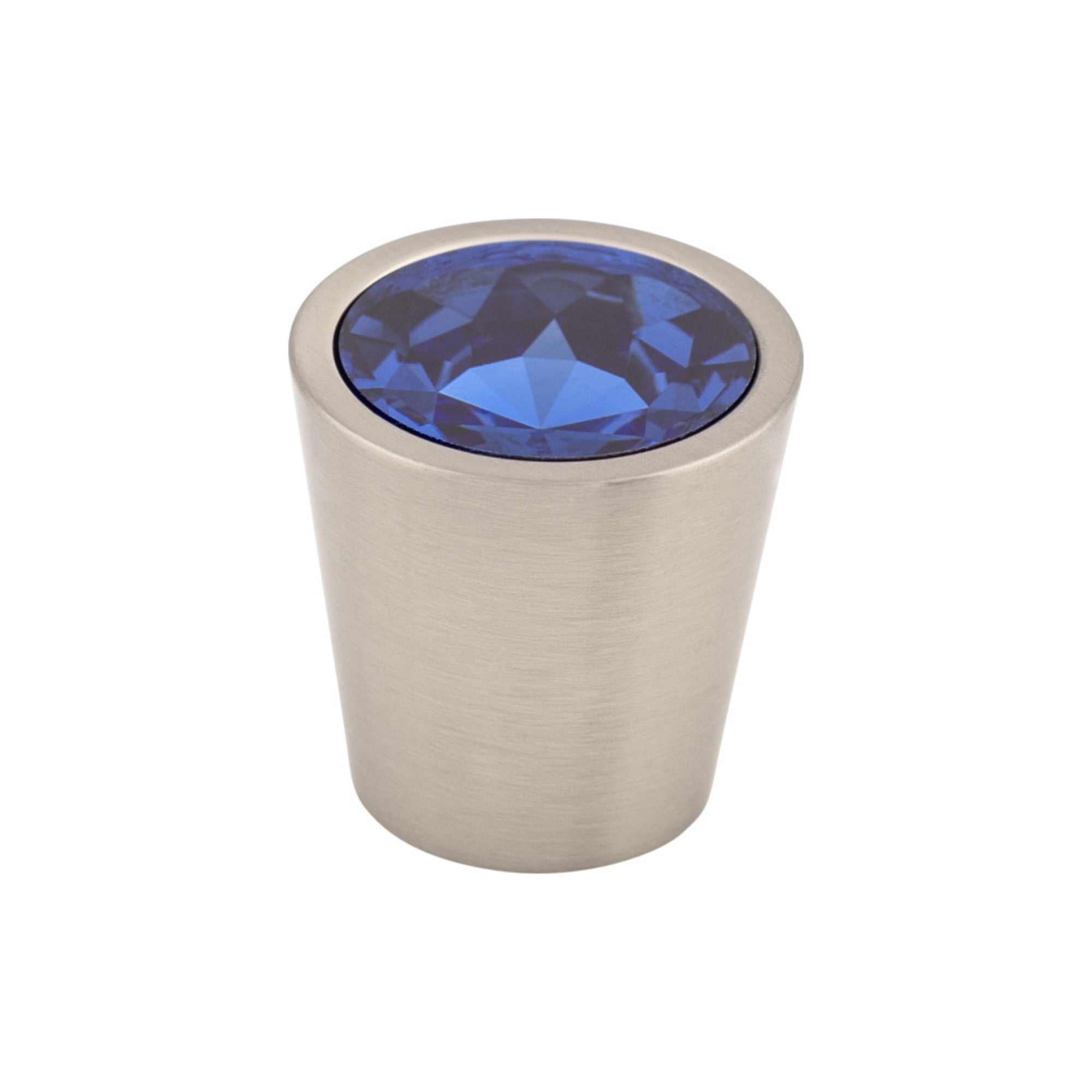 Blue Crystal Center Round Knob - Brushed Satin Nickel