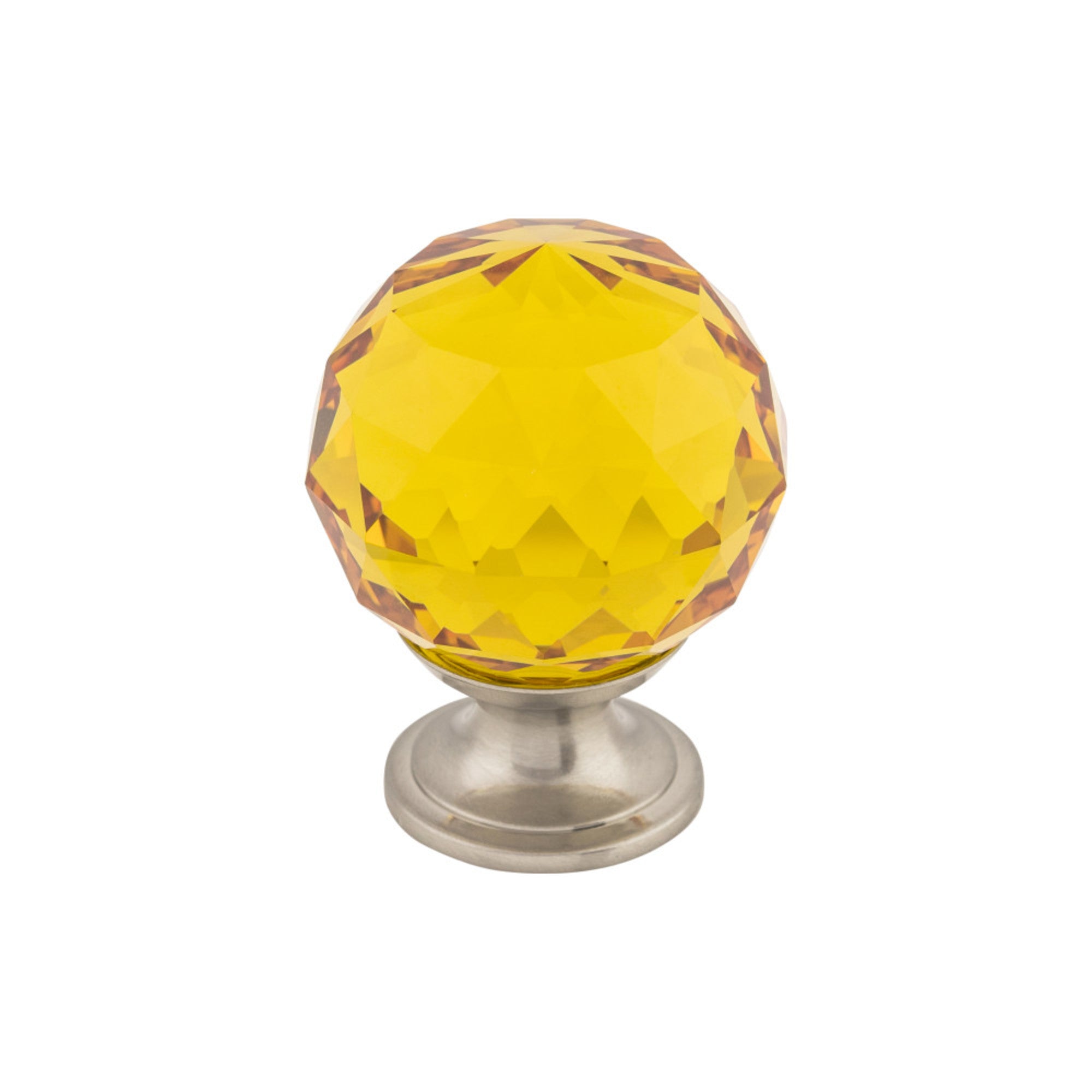 Amber Crystal 1 3/8" Diameter Round Knob - Brushed Satin Nickel