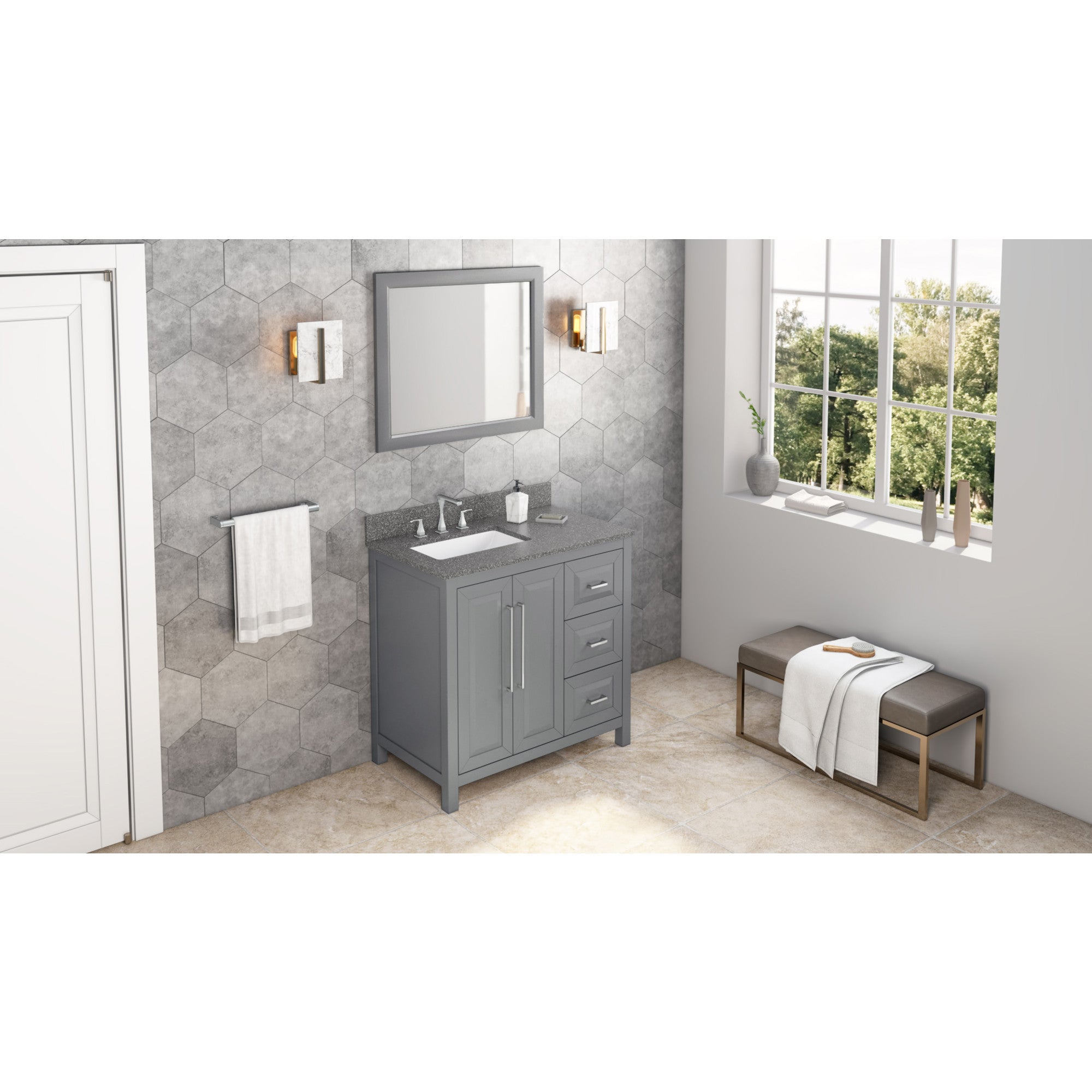 36" Cade Vanity – Left Offset - Grey - Boulder Cultured Marble