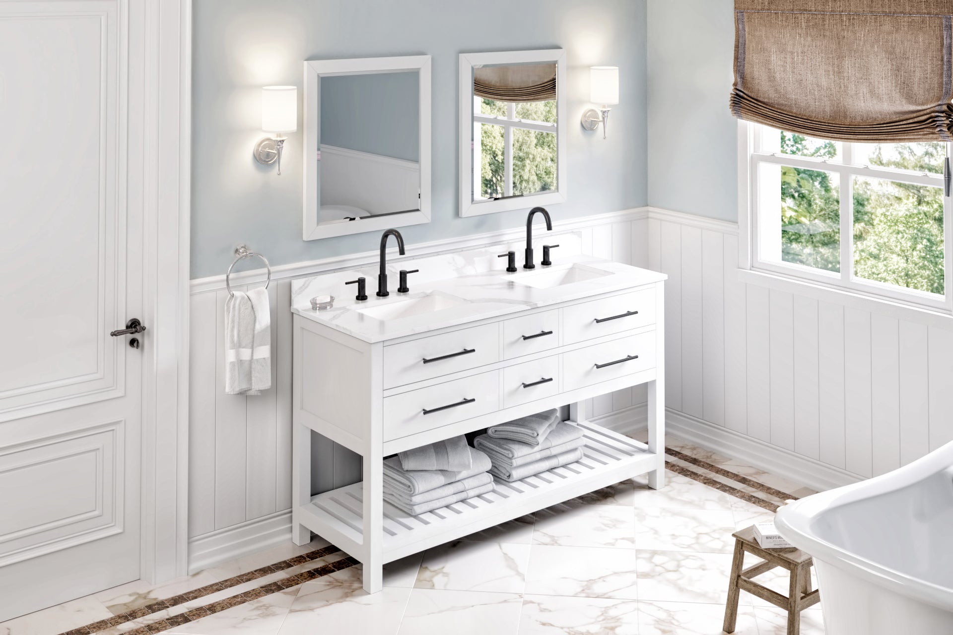 60" Wavecrest Vanity – Double Bowl – White