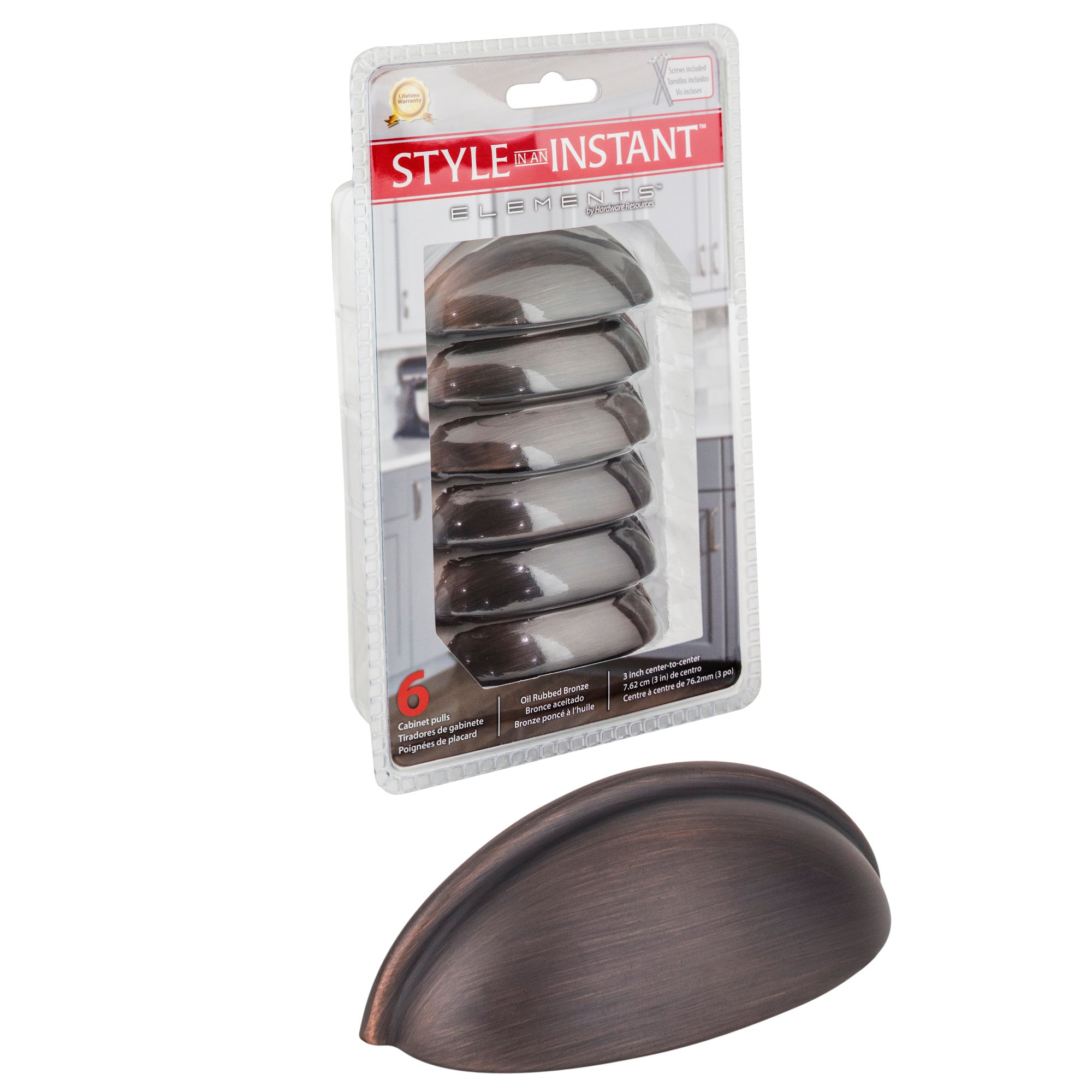 Retail Pack Hardware 3" Center-to-Center Cup/Bin Pull
