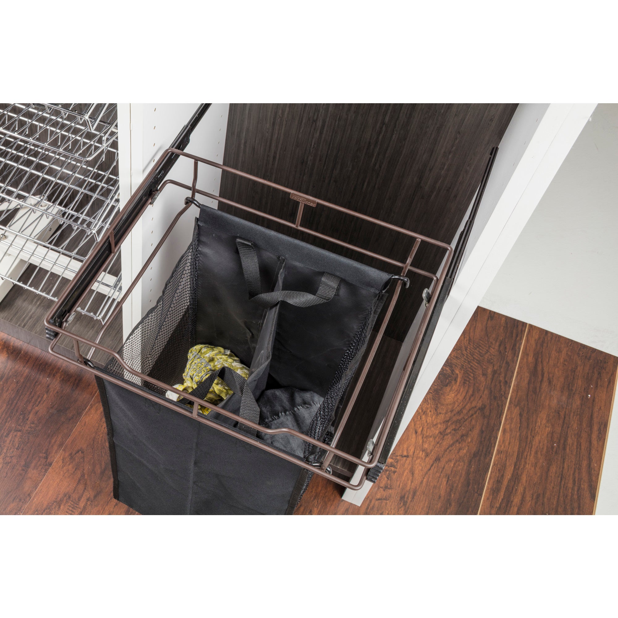 Satin Nickel 18" Deep Pullout Canvas Hamper with Removable Laundry Bag
