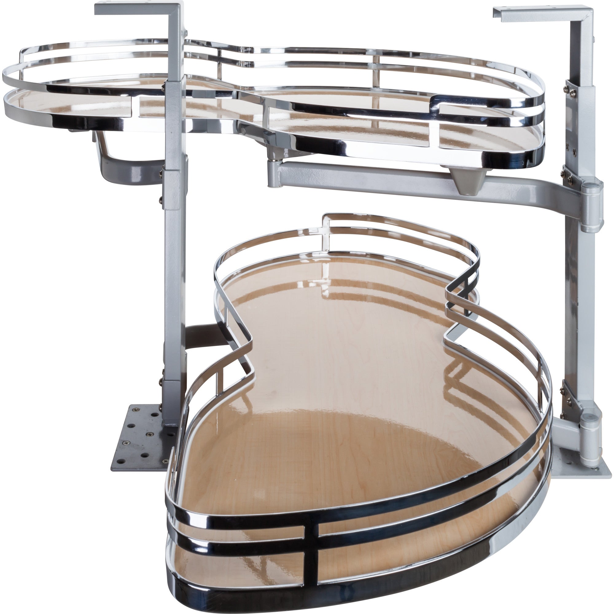 21" Polished Chrome and Maple Blind Corner Swingout for Openings on the Right of the Blind