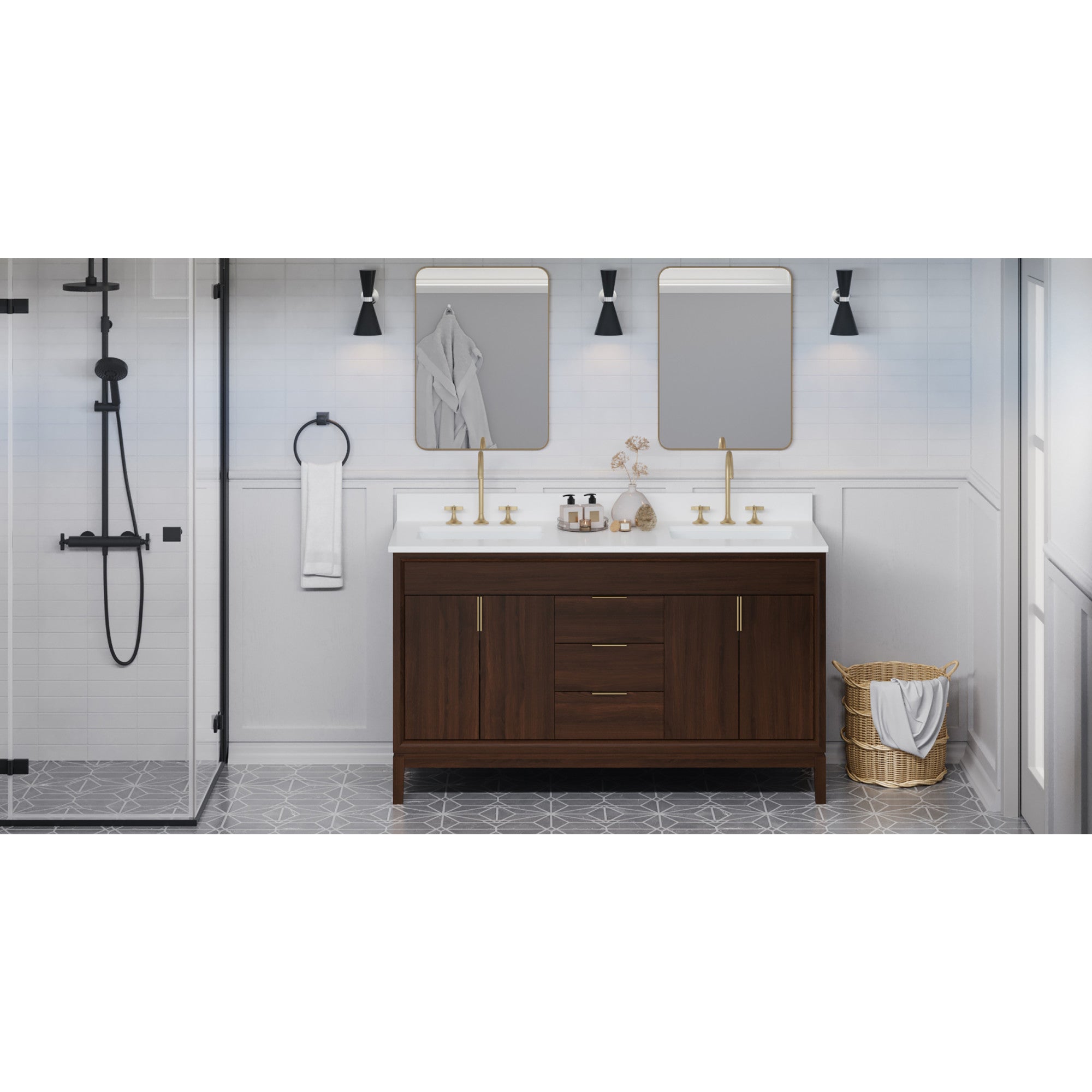 60" Theodora Vanity – Double Bowl – Dark Walnut