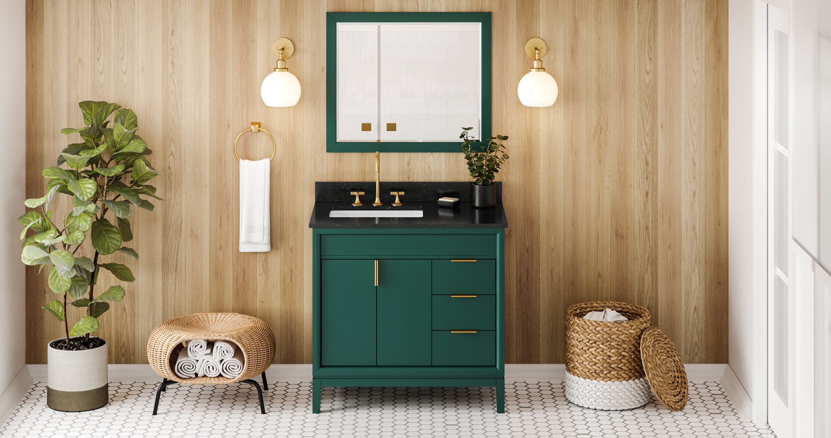 36" Theodora Vanity – Left Offset – Forest Green