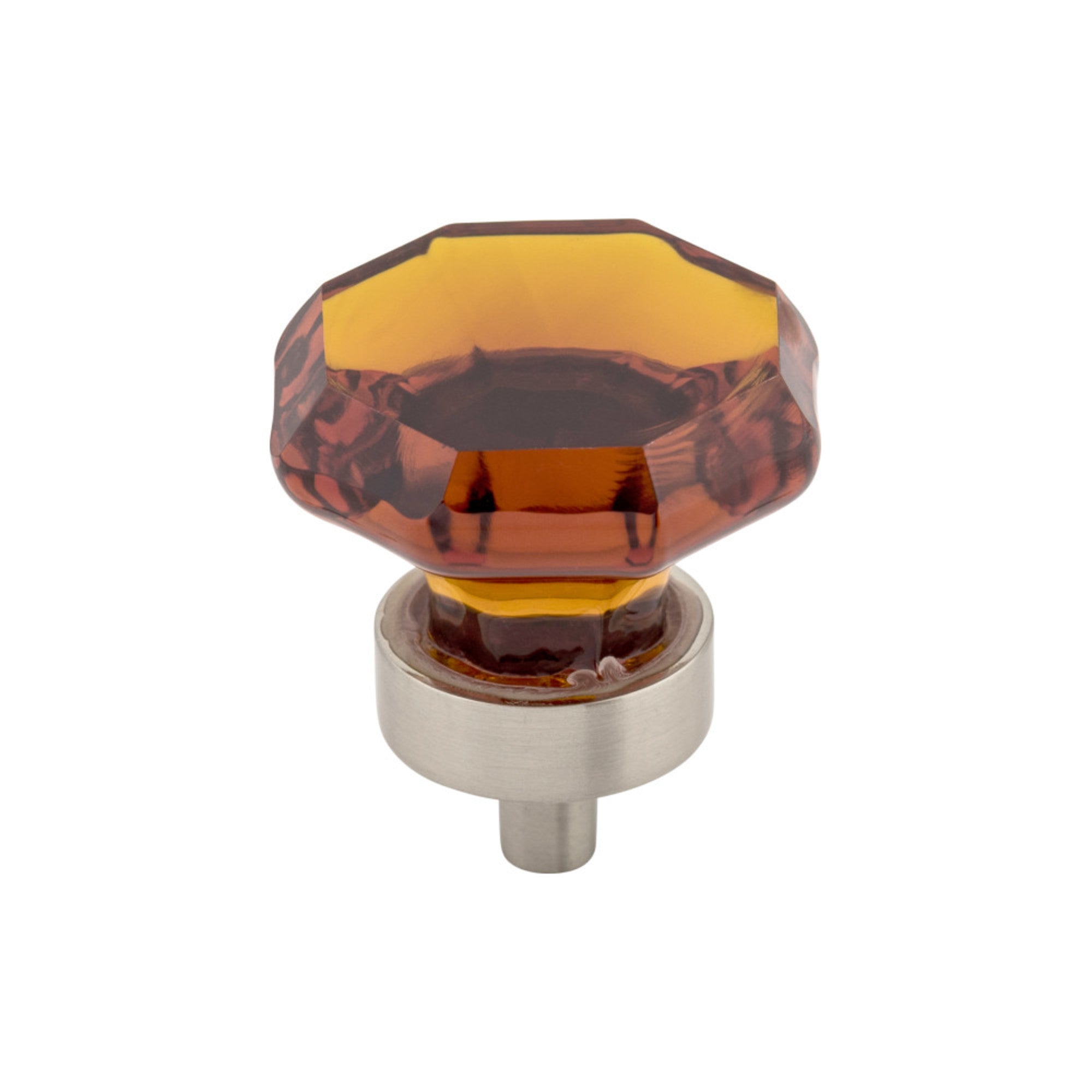 Wine Octagon Crystal 1 3/8" Diameter Round Knob - Brushed Satin Nickel