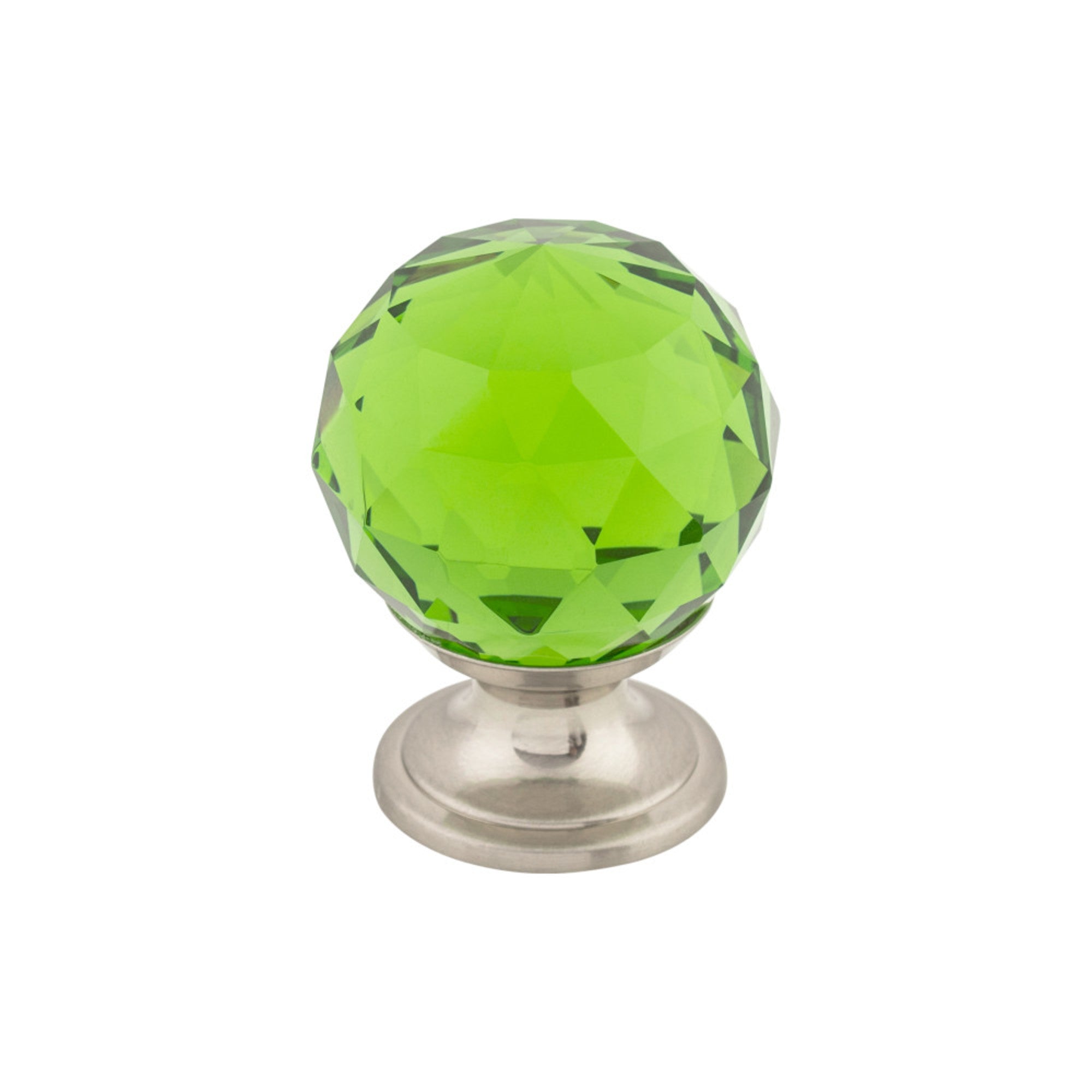 Green Crystal 1 1/8" Diameter Round Knob - Brushed Satin Nickel