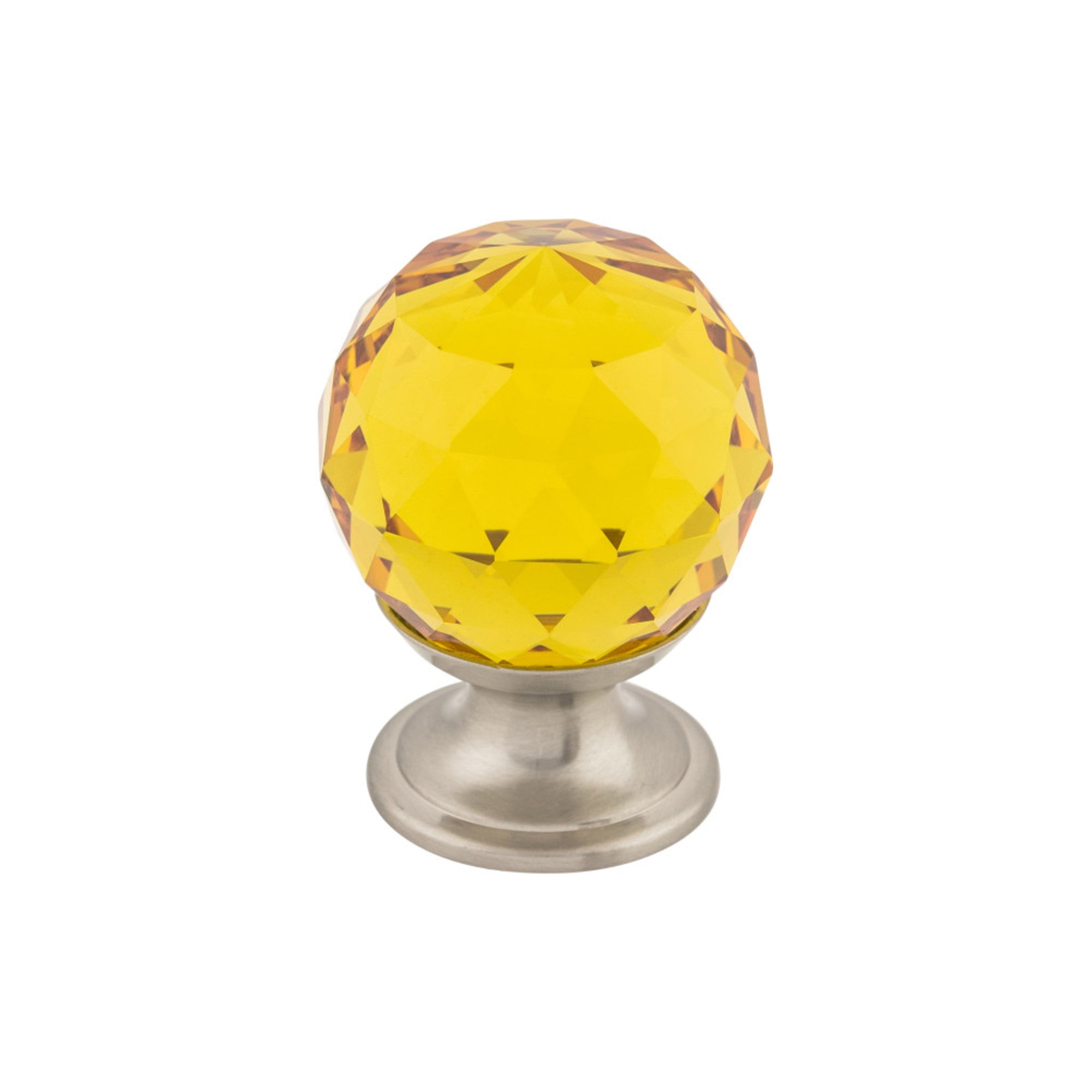 Amber Crystal 1 1/8" Diameter Round Knob - Brushed Satin Nickel