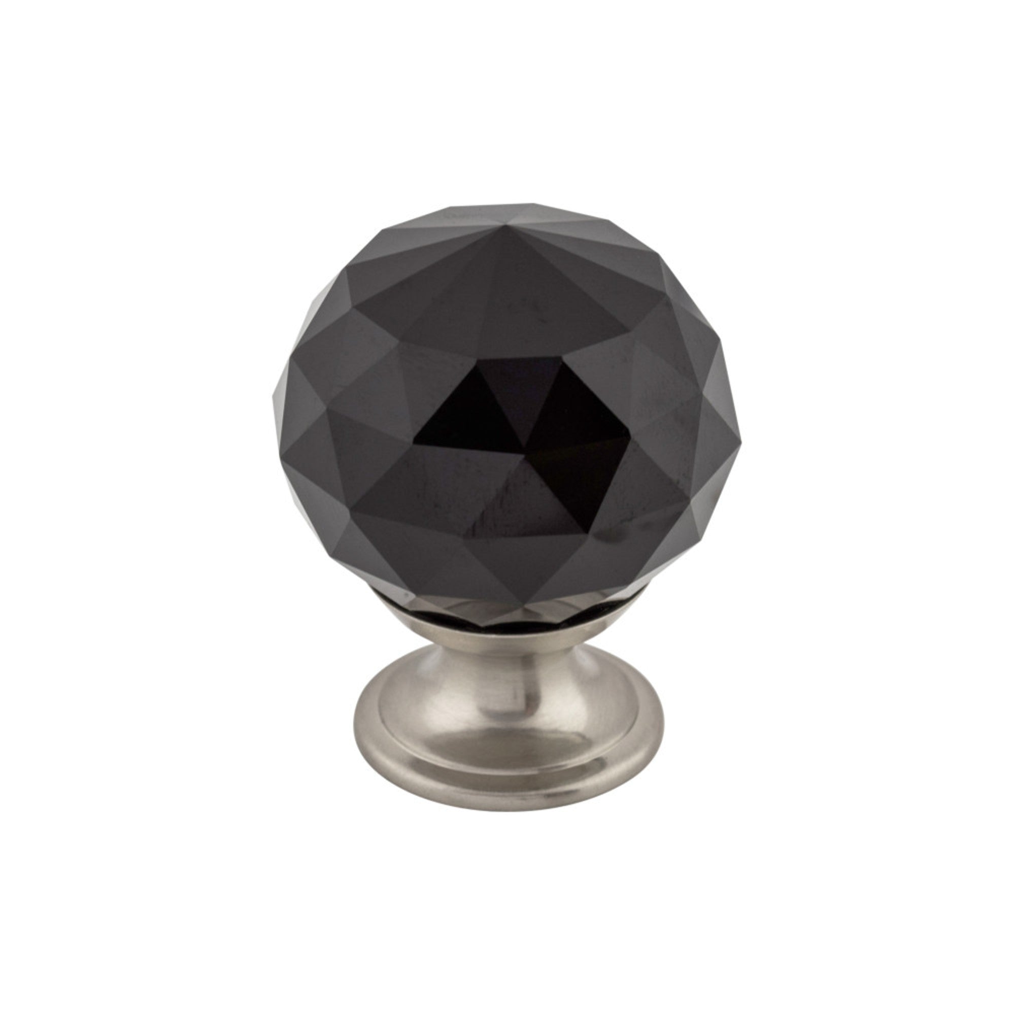 Black Crystal 1 3/8" Diameter Round Knob - Brushed Satin Nickel