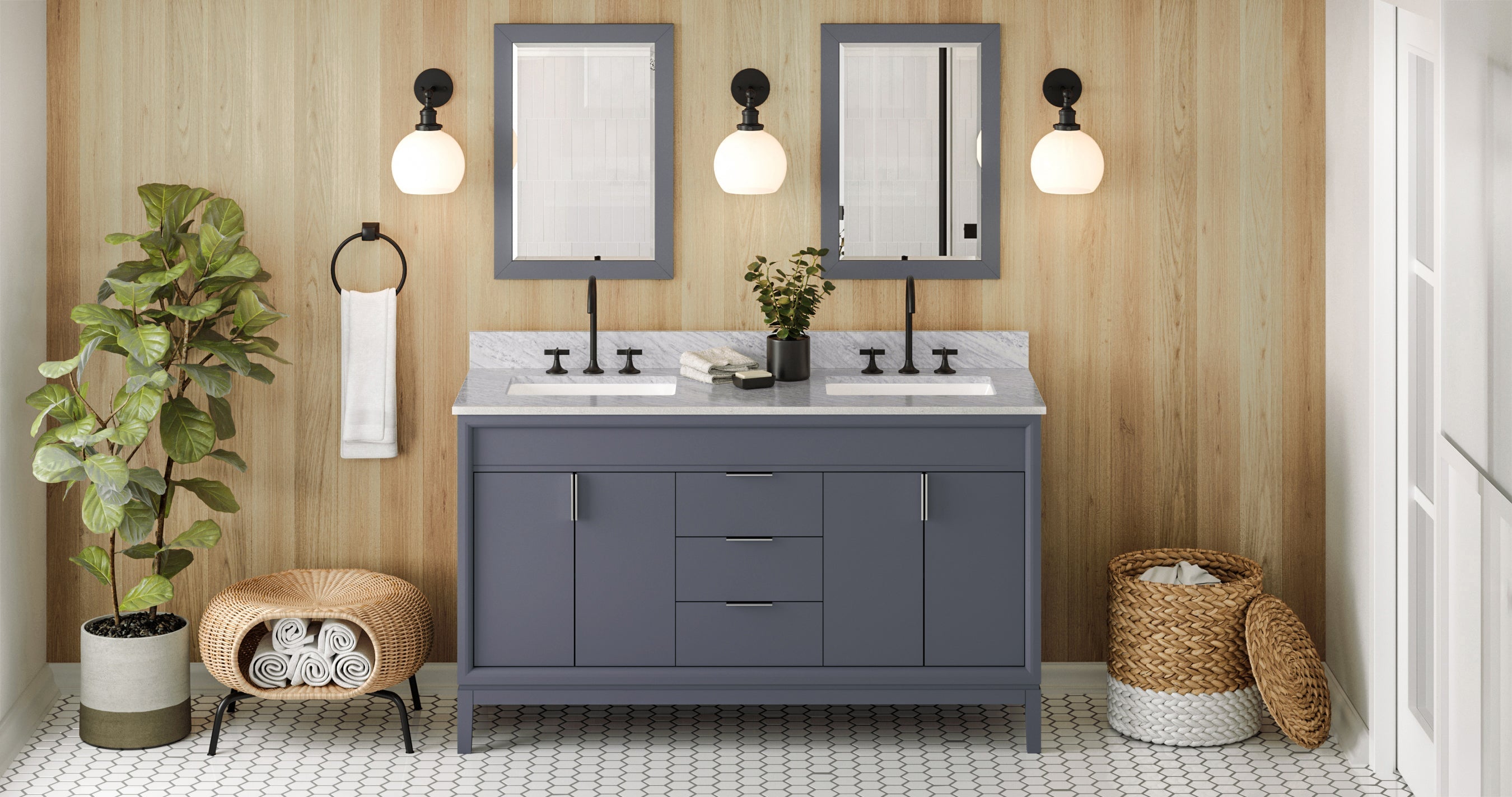 60" Theodora Vanity – Double Bowl – Blue Steel