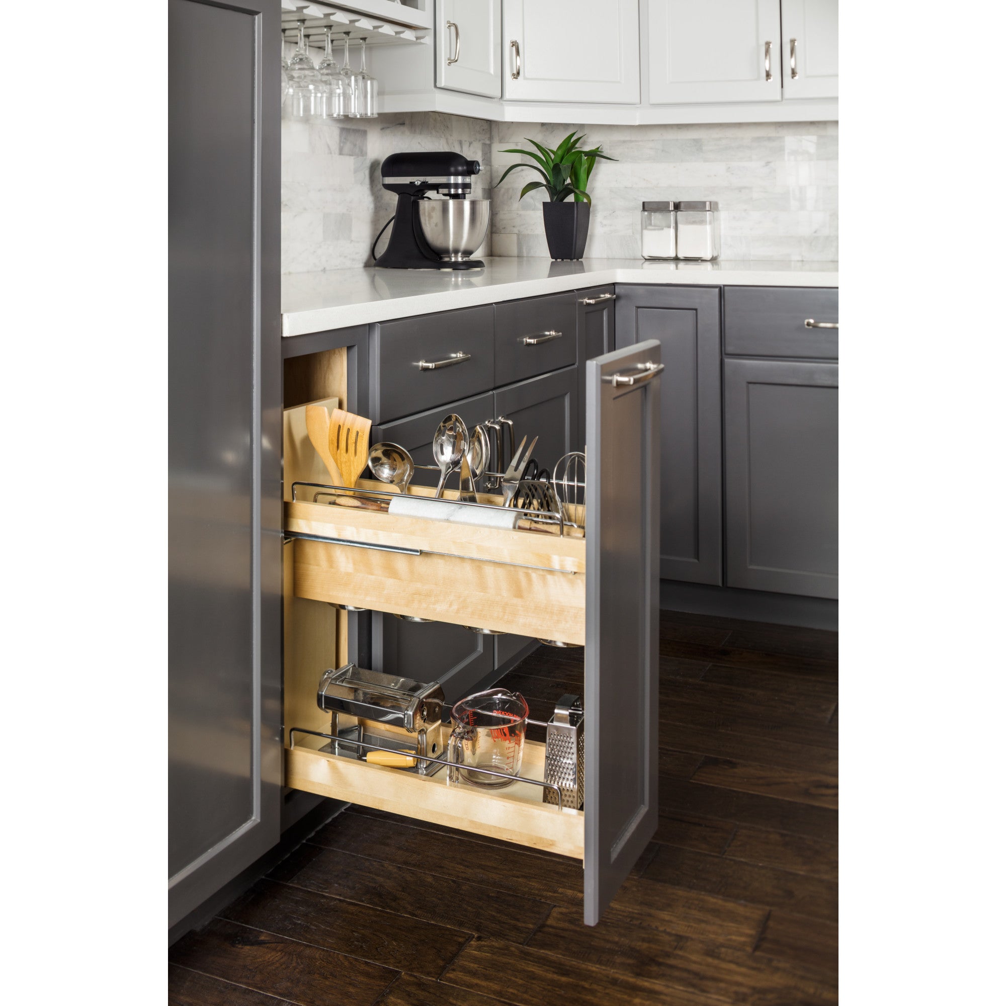 8" "No Wiggle" Utensil Bin Soft-close Base Cabinet Pullout