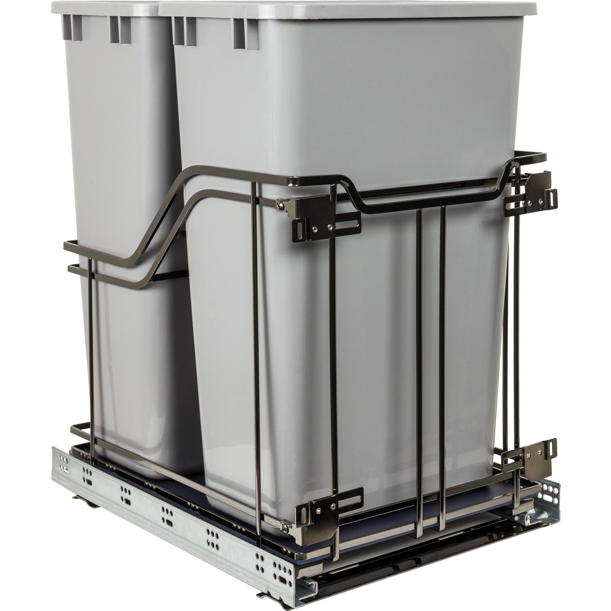 Double 50 Quart Black Nickel STORAGE WITH STYLE® Metal Soft-close Trashcan Pullout