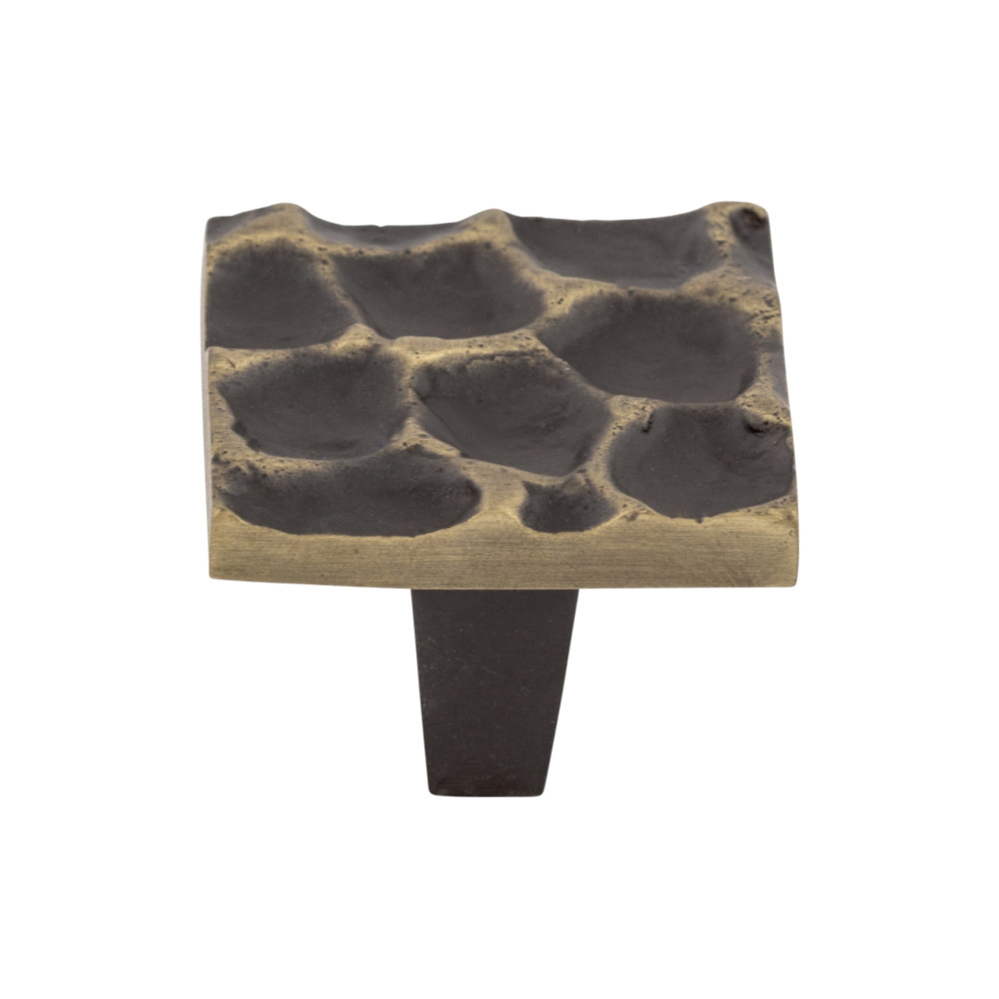 Cobblestone 1 3/8" Length Square Knob - Brass Antique
