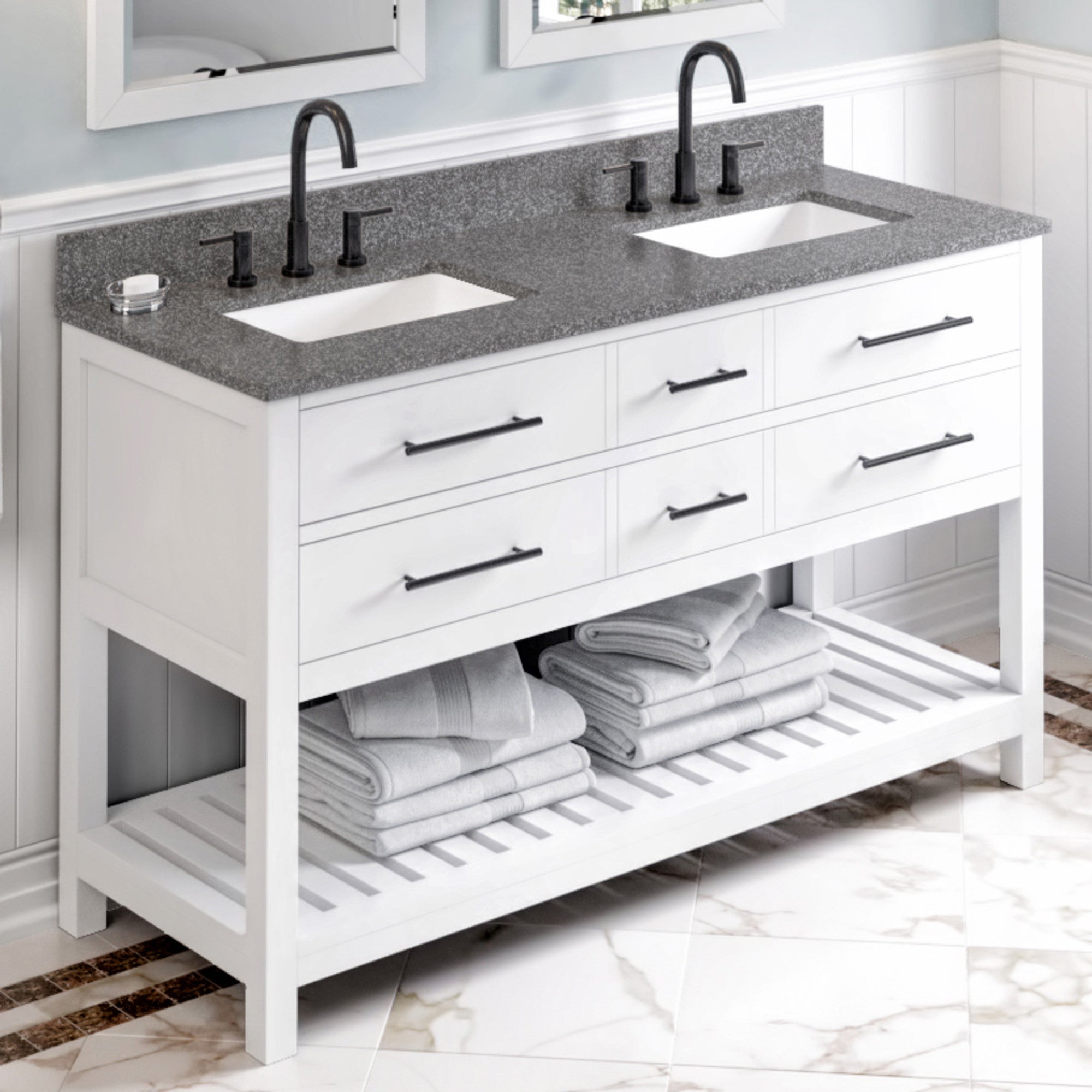 60" Wavecrest Vanity – Double Bowl – White