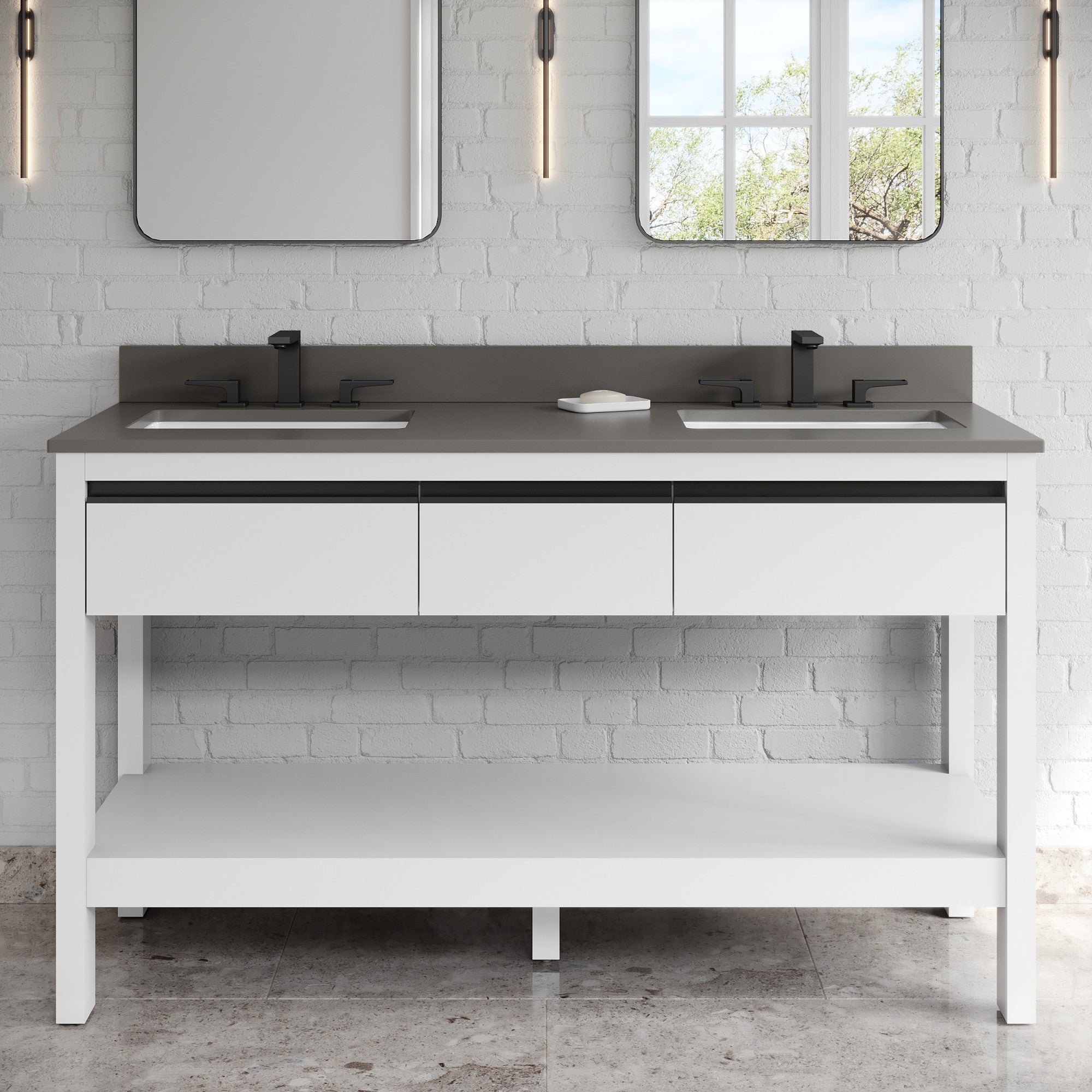 60" Jubilee Vanity – Double Bowl – White