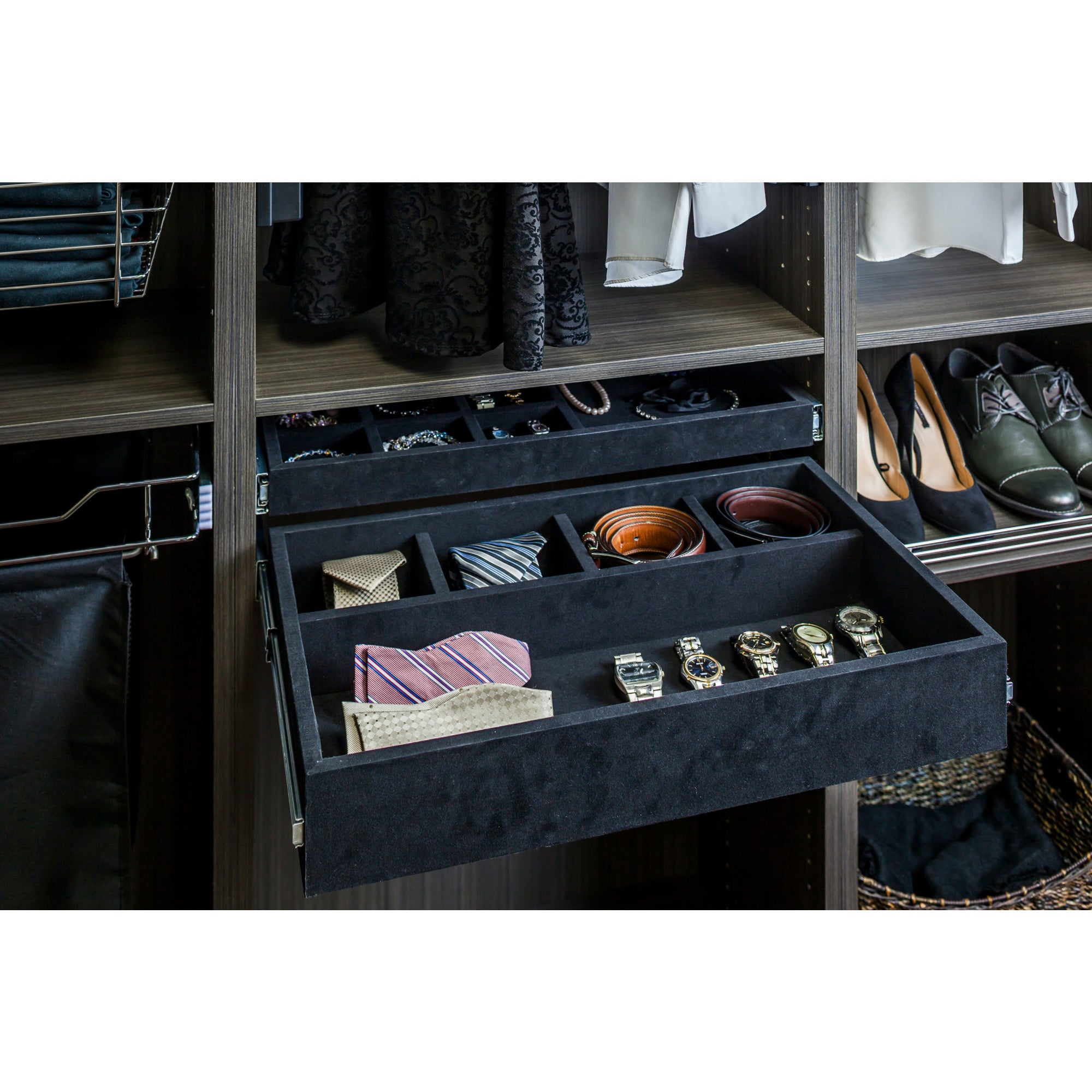 Black Felt 5-Compartment Jewelry Organizer Drawer