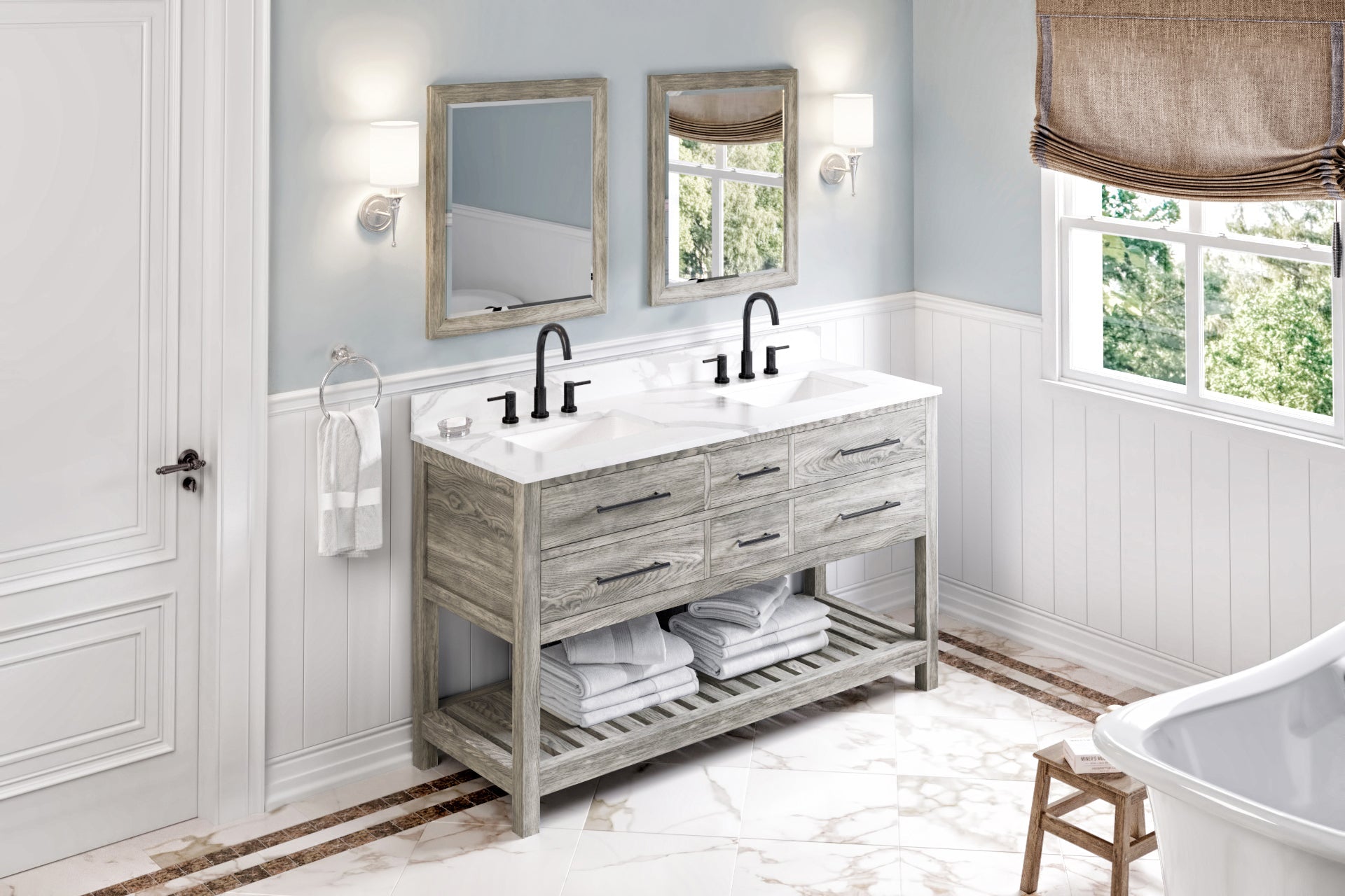 60" Wavecrest Vanity – Double Bowl – Weathered Grey