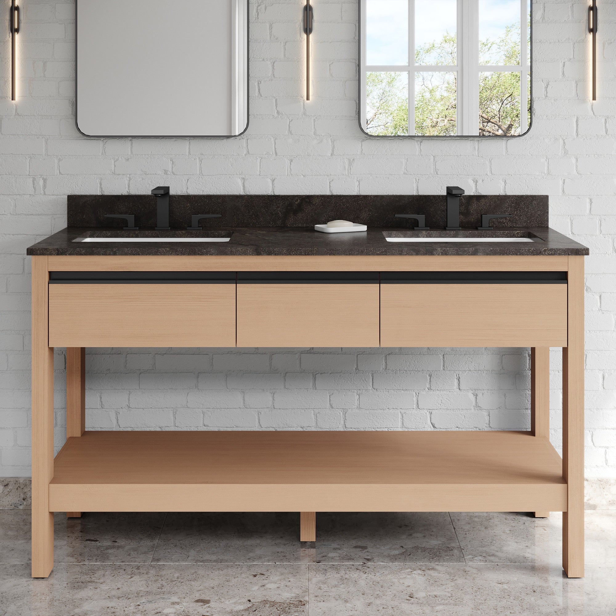 60" Jubilee Vanity – Double Bowl – Natural Oak