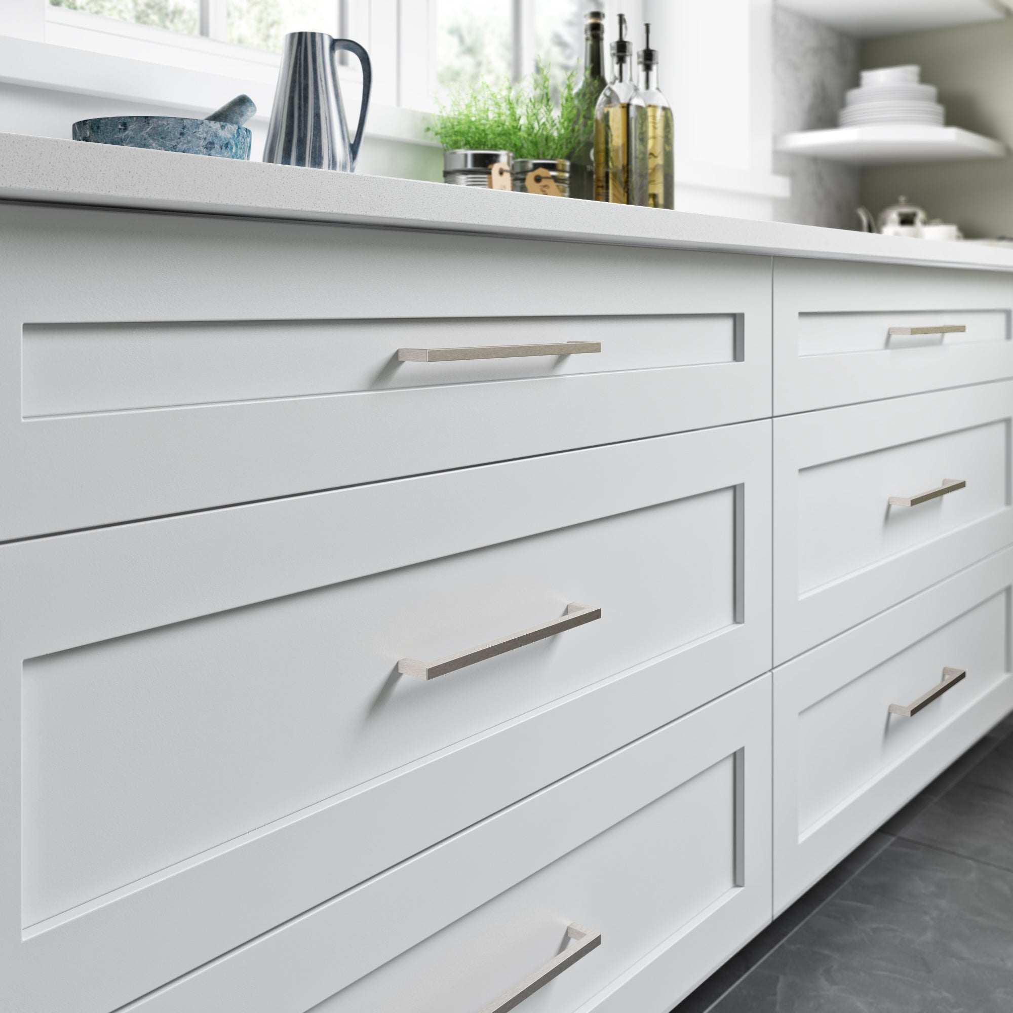 Square Bar 8 13/16" Center to Center Bar Pull - Brushed Satin Nickel