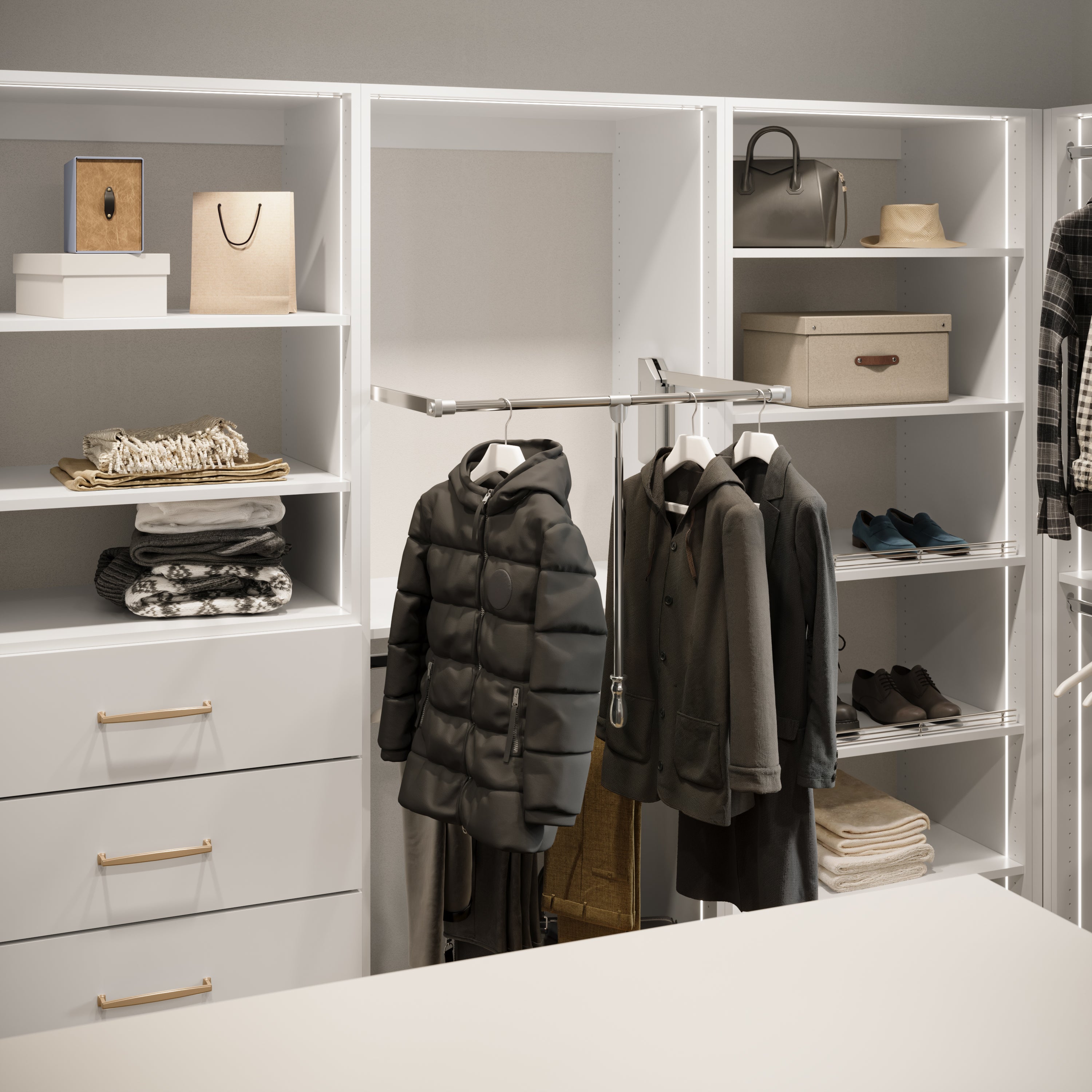 Polished Chrome Soft-close Expandable Wardrobe Lift for 25-1/2" - 35" Openings