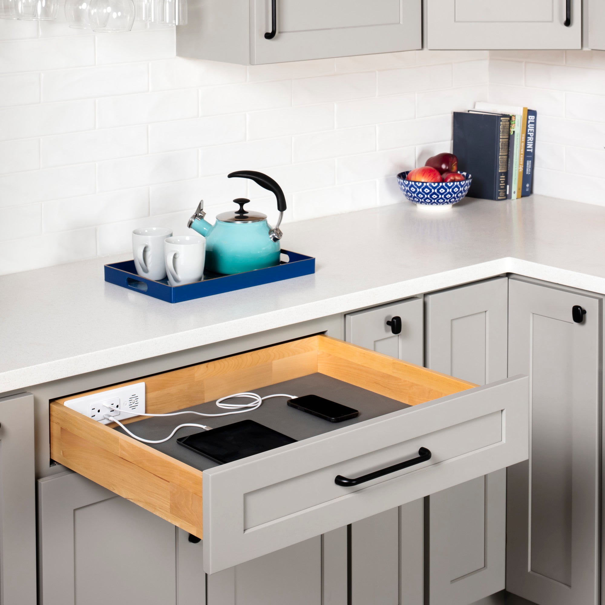 15" Charging Drawer for Kitchen with In-Drawer Outlets & Charging Ports