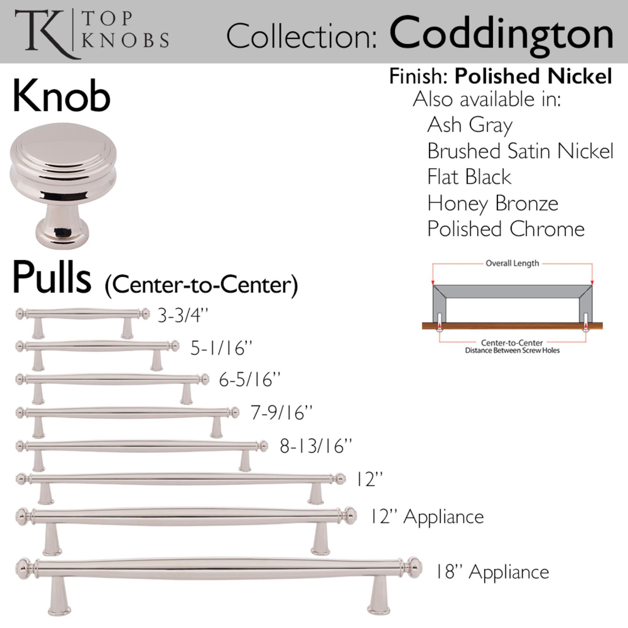 Coddington 18" Center to Center Appliance Pull - Polished Nickel