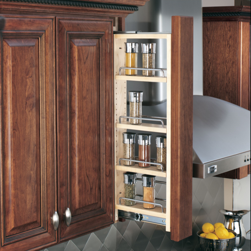3" Tiered Wall Filler Between Cabinet Pullout w/ Ball Bearing Soft-Close (36"H Wall Cabinets) NOTE: TO BE USED IN CONJUNCTION WITH AN F342 (TRIMMED)