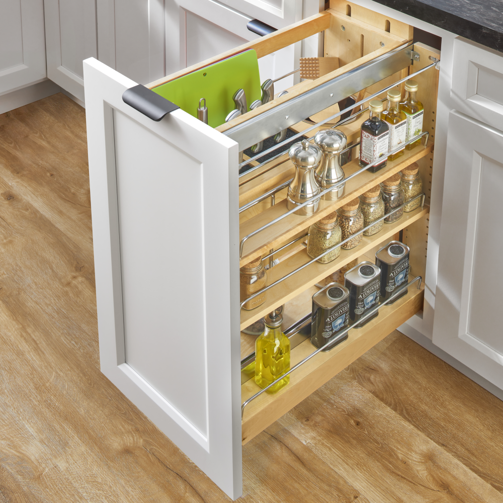 Sidekick Pullout Spice Organizer (Use in conjuction with 448-BCSC Pullout) NOTE: This accessory is used in addition to any 448-BCSC organizer pullout Adding an additional 3" of organization space to the left and/or right of the main pullout.