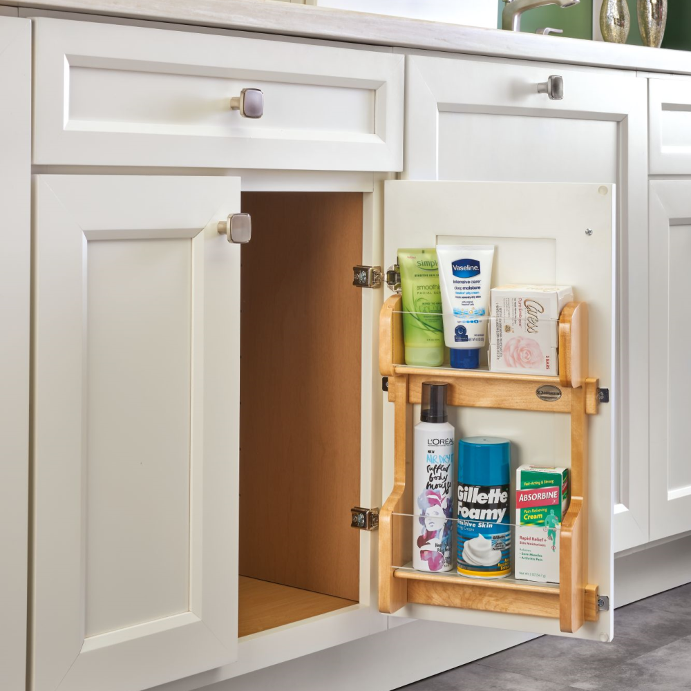 Vanity Cabinet Door Mount Storage Rack - Designed for vanity base cabinets with an opening greater than 12"W.