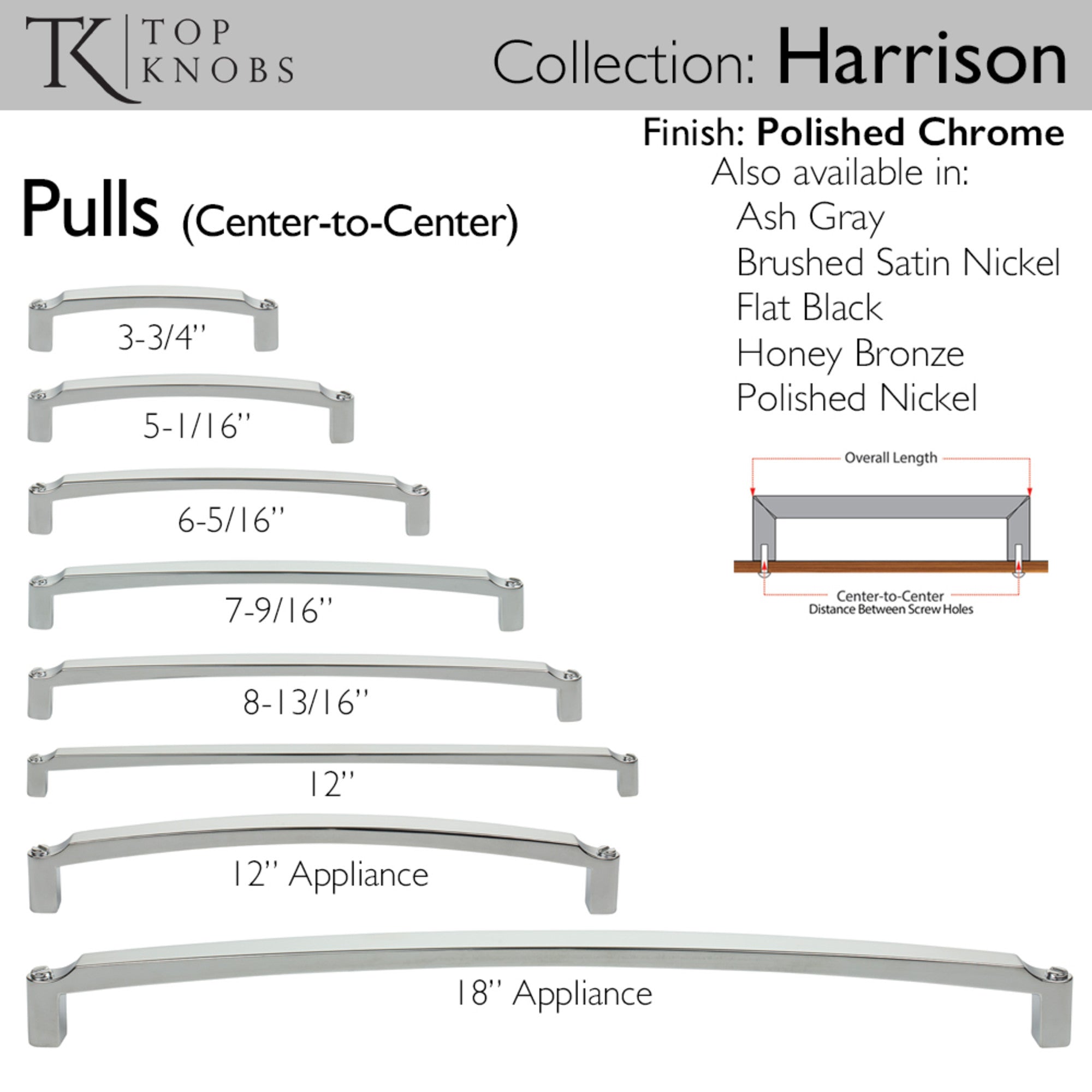 Harrison 8 13/16" Center to Center Bar Pull - Polished Chrome