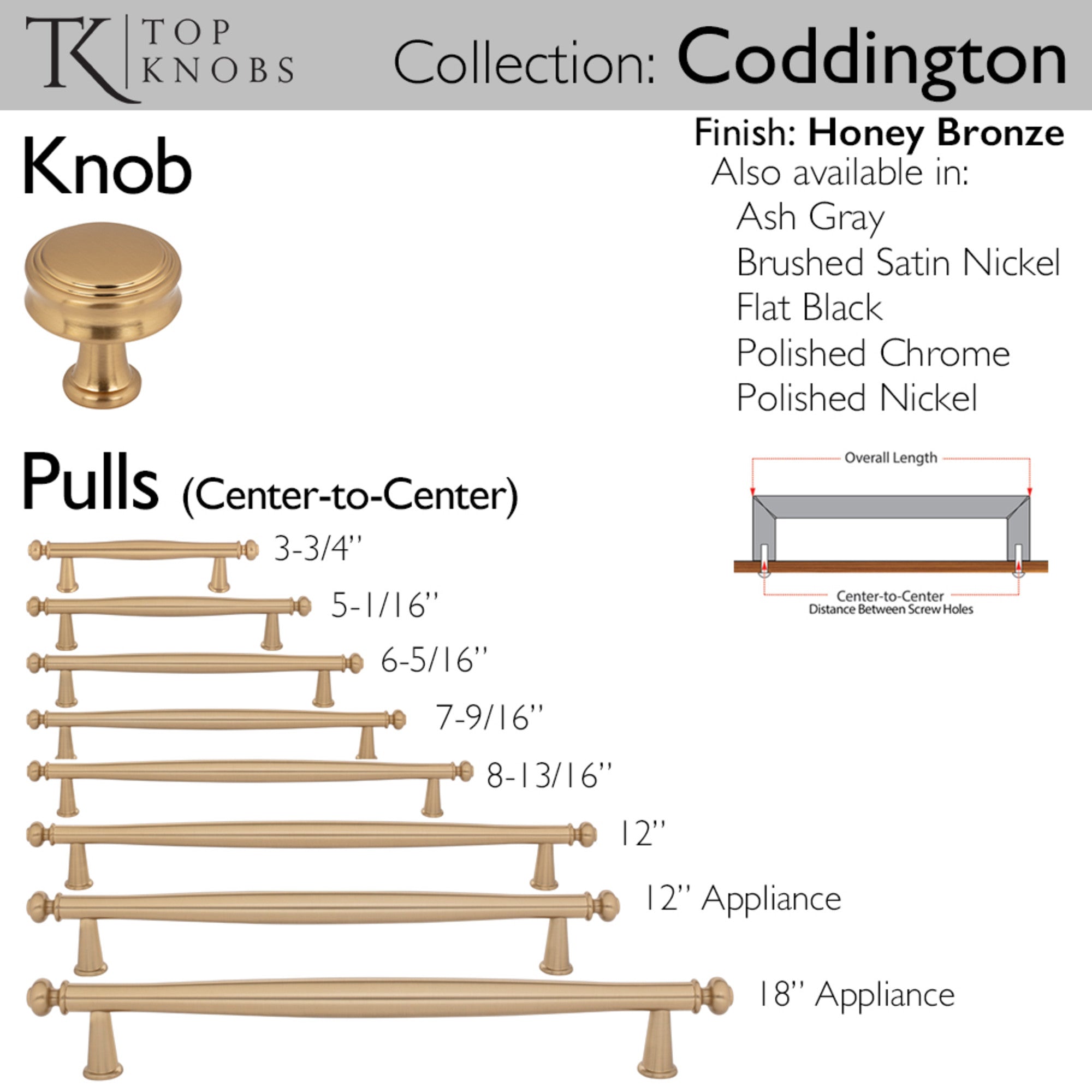 Coddington 18" Center to Center Appliance Pull - Honey Bronze